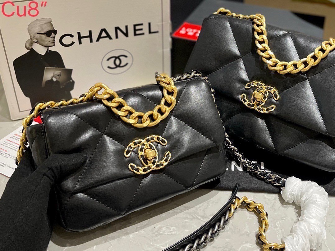 พร้อมส่ง 5 สี 8" 10" CHANEL 19 FLAP BAG กระเป๋าสะพายดีไซส์คลาสสิค หนังนิ่ม เงาขึ้นรูปสวย สายสะพายโซ่สองสีสลับหนัง