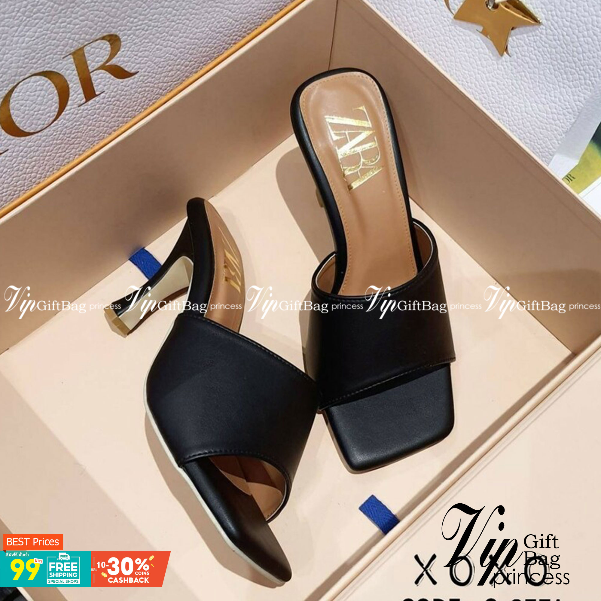 ZARA Mid Heel รองเท้าส้นกลาง 3.5 นิ้ว งานสวม ส้นเข็ม สวย เรียบหรู ใส่สบาย แมทส์ชุดง่าย น้ำหนักเบา วัสดุหนัง PU