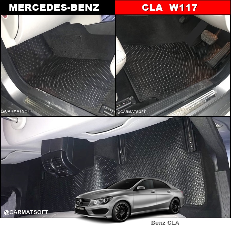 ยางปูพื้นรถยนต์ BENZ CLA W117 พรมกระดุมเม็ดเล็ก สีดำ เข้ารูป ตรงรุ่นรถ (5ชิ้น)