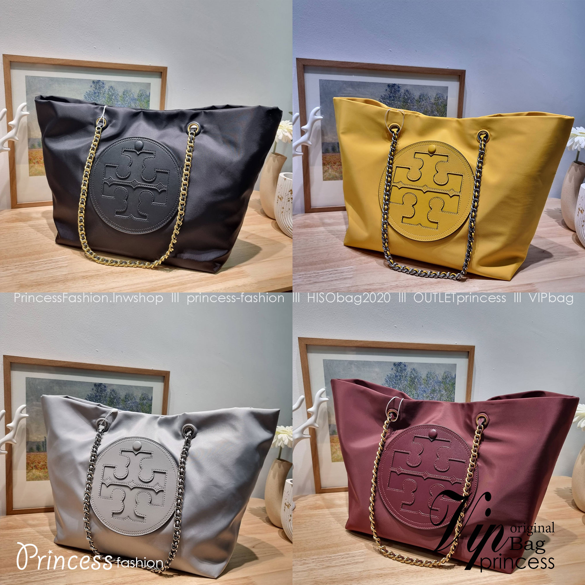 TORY BURCH Ella Chain Tote Bag / TORY TOTE NYLON BAG พร้อมส่ง 4 สี กระเป๋าสะพายทรงโท้ทใบใหญ่ จุของไปเลยแน่นๆ รูปทรงคลาสสิคชวนใช้ โดดเด่นด้วย patch โลโก้ แนะนำรีบสั่งใช้ไปสวยก่อนใครได้เลยน้า