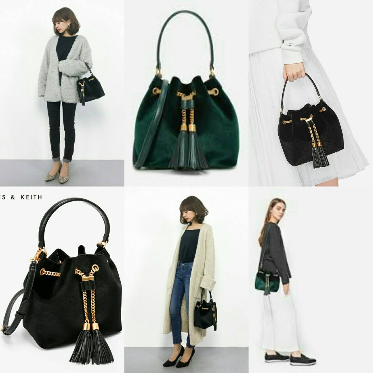 CHARLES & KEITH TEXTURE CHAIN DETAIL HANDBAG กระเป๋าทรงขนมจีบอวัสดุหนังกำมะหยี่ ขนาดกำลังดี อะไหล่สีทอง ประดับด้วยพู่ด้านหน้า ภายในโล่งกว้าง ใส่กระเป๋าสตางค์ยาวได้ มีหูหิ้ว สายสะพายยาวปรับ/ ถอดได้ ฐานกระเป๋าแข็งมีหมุดรองฐาน 4 มุม สวยทุกสีค่ะ