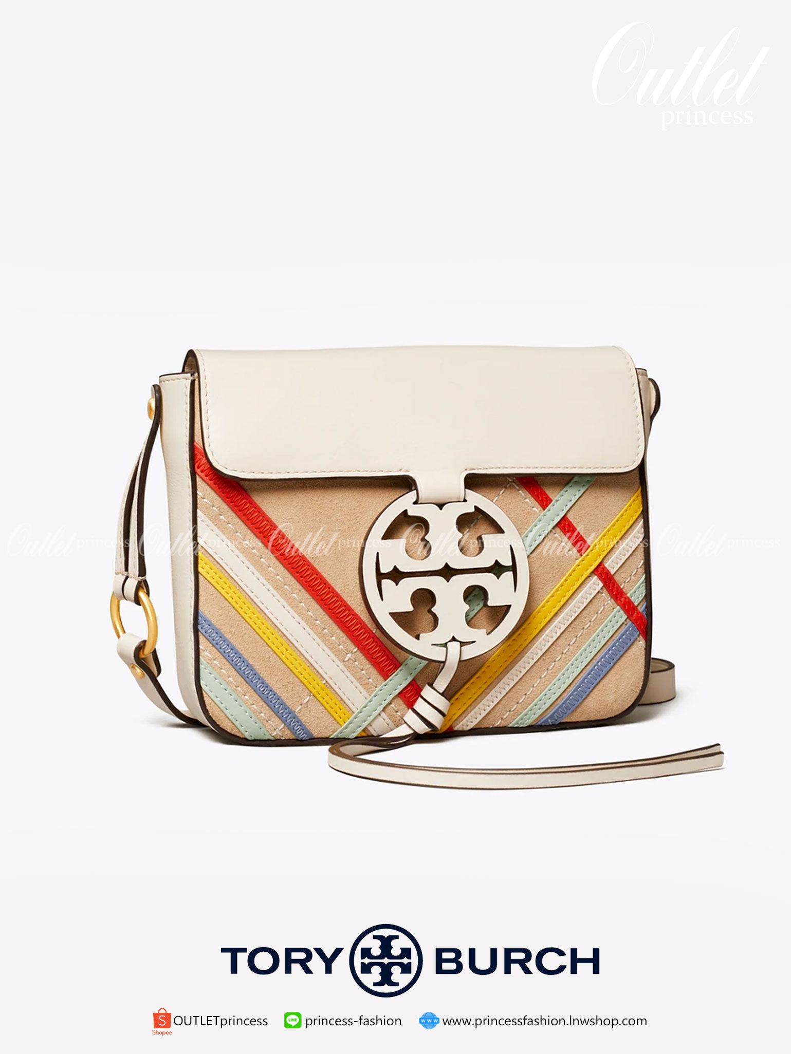 ของแท้ TORY BURCH MILLER ZIGZAG MULTI COLOR CROSSBODY กระเป๋าสะพายข้าง ไซส์กำลังน่ารัก ด้านหน้าปริ้นลายสวย