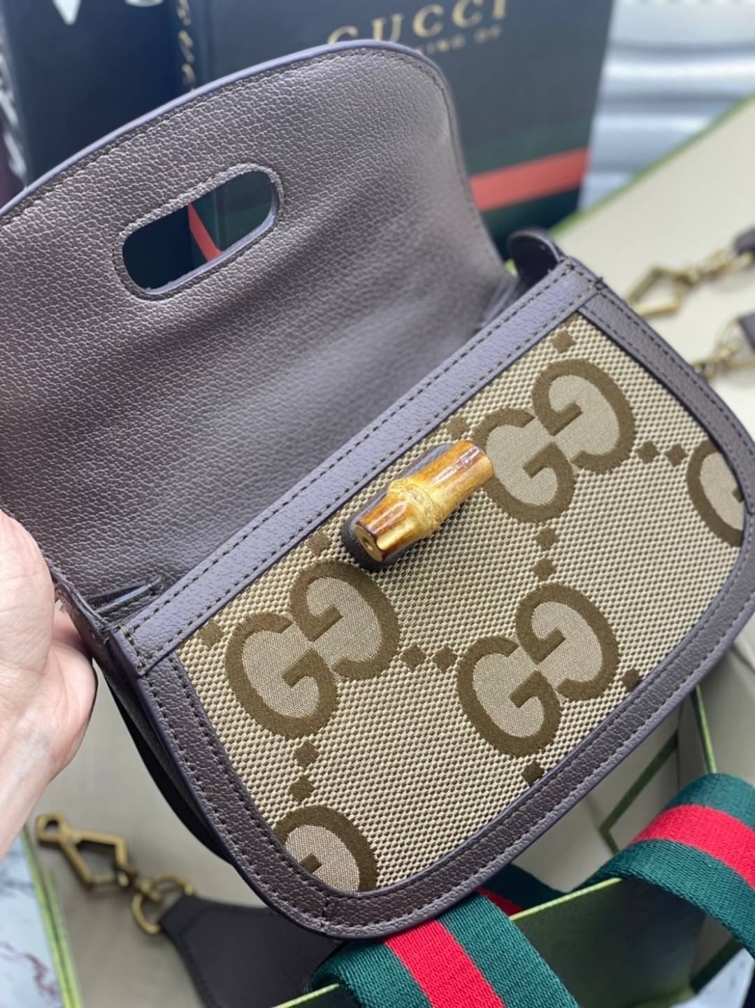 GUCCI BAMBOO 1947 JUMBO GG SMALL TOP HANDLE BAG กระเป๋าสะพายมือจับลายไม้ไผ่ เกรดออริ 1:1 สลับแท้ ใช้งานต่างประเทศได้