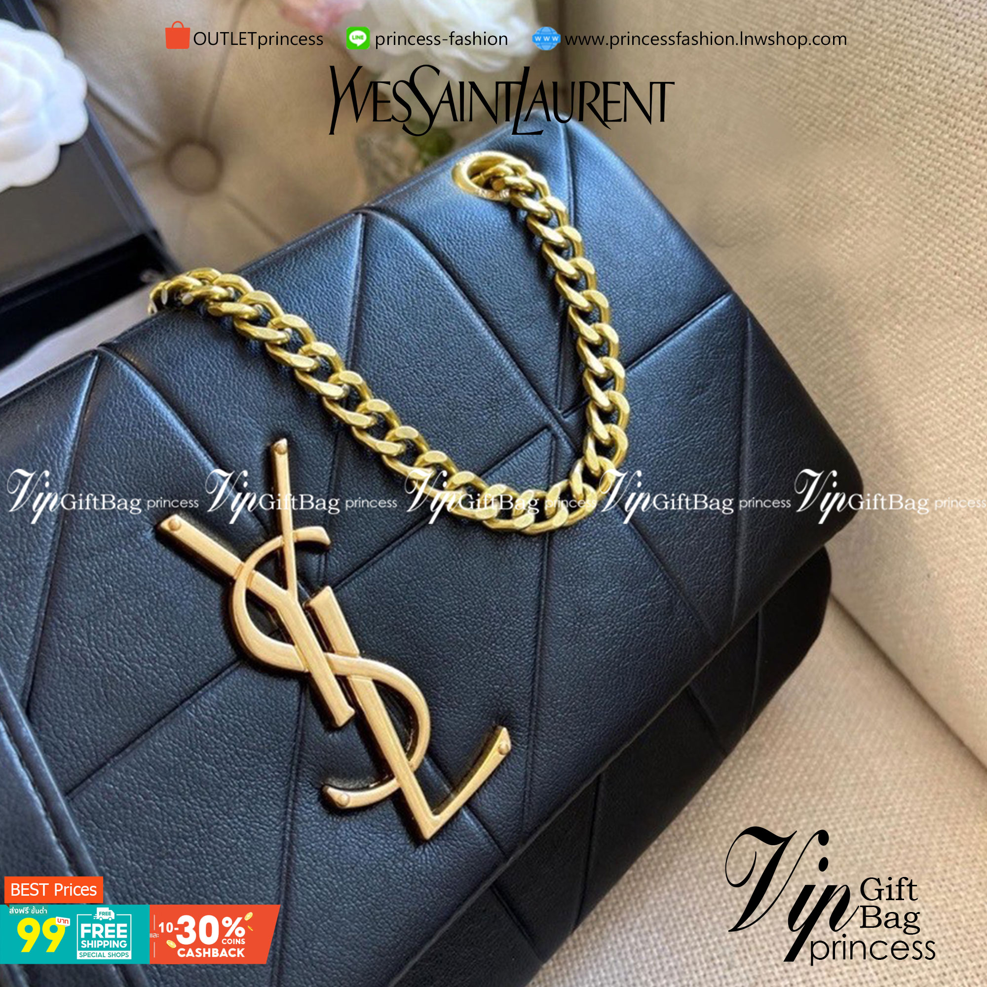 VIP 】YSL SAINT LAURENT BAG วัสดุหนังแกะ ตกแต่งลวยลายตาราง ด้านหน้าประดับโลโก้แบรนด์อะไหล่อทอง ขนาดกระทัดรัด หนังสวย มาพร้อมสายสะพายยาว สวยหรูดูดีค่ะ..!!
