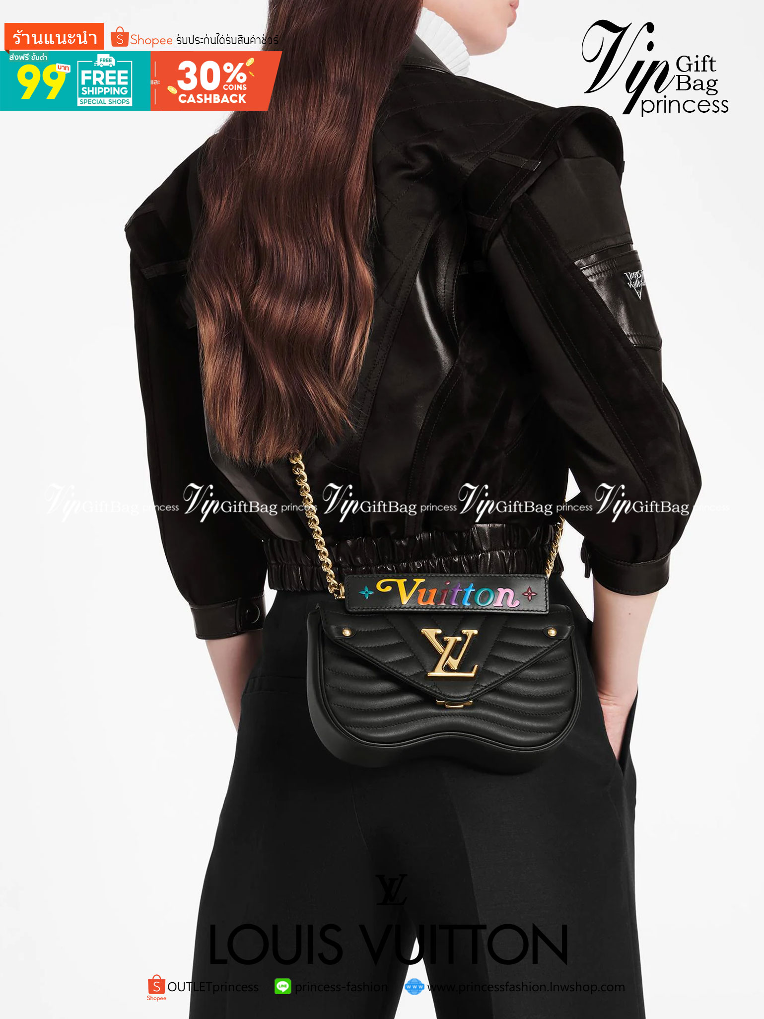 หนังแท้ LOUIS VUITTON New Wave black quilted leather bag พร้อมส่งที่ไทย ภาพสินค้าถ่ายจากงานขายจริง ใช้งานต่างประเทศได้