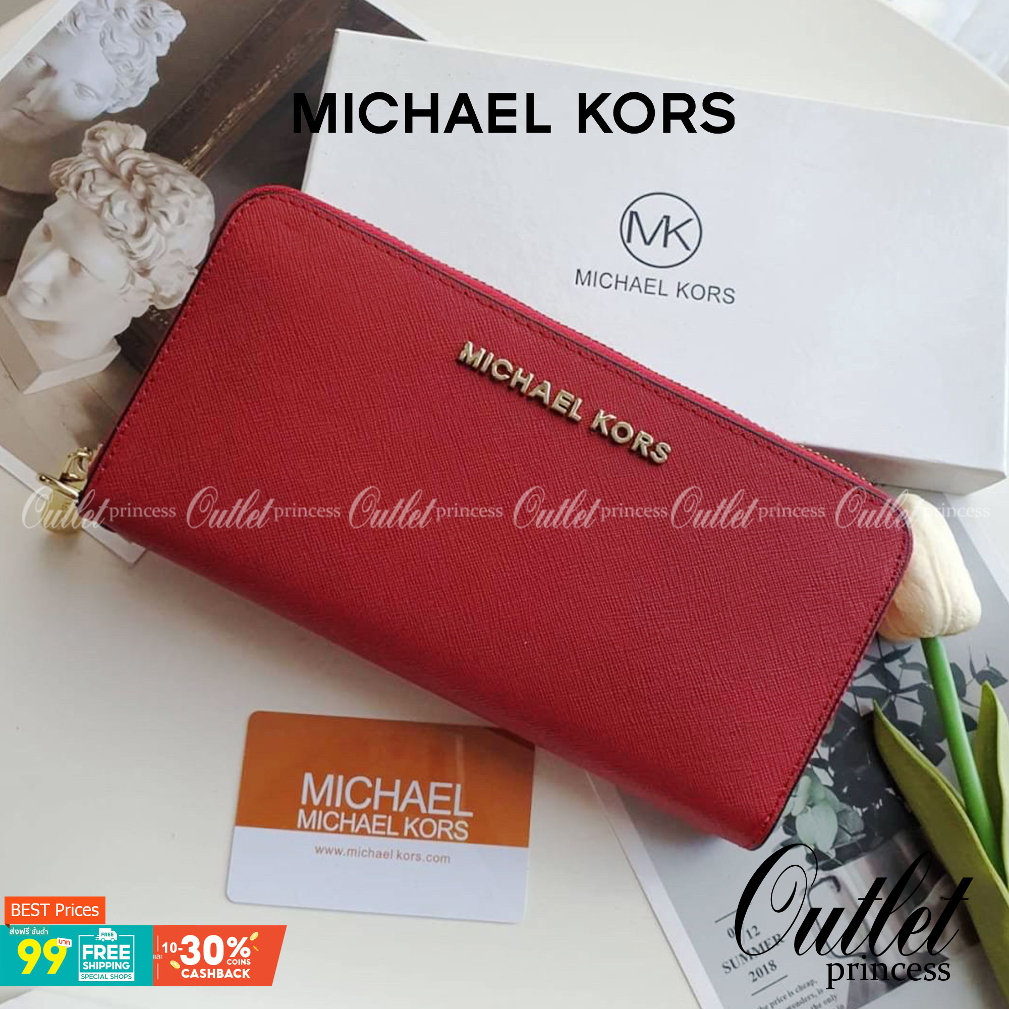 MICHAEL KORS SAFFIANO WALLET กระเป๋าสตางค์ใบยาว หนัง SAFFIANO ซิปรอบ สวยหรู มาก อะไหล่ปั้มโลโก้แบรนด์ ด้านในมีช่องใส่บัตร เยอะม้ากกก อีกด้านมีช่องแบงค์ + ซิปใส่เหรียญ จุของได้เยอะจริงๆ ได้ สวยหรูดูดี อุปกรณ์ครบ รีบคว้าเลยคะ!