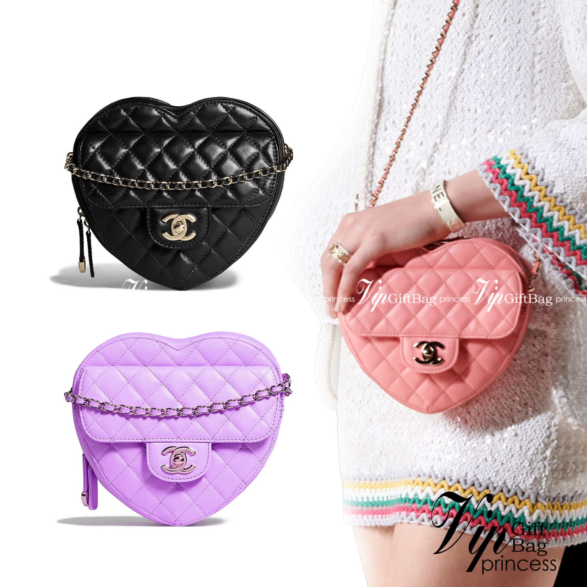 VIP 🥂 CHANEL Heart Bag Lambskin & Gold-Tone Meta ใหม่มาก สวยมาก มงมาก!! กระเป๋าสะพายสุดคิ้วท์ ที่ดีไซน์รูปทรงหัวใจไม่ซ้ำใคร น่ารักทุกสี น่าใช้ไปเลยแม่!! วัสดุหนังแกะฟอกสี เปิด-ปิดด้วยซิป ด้านหน้ามีช่องเก็บของจุกจิก ภายในเป็นช่องโล่ง ใส่มือถือ ใส่ก