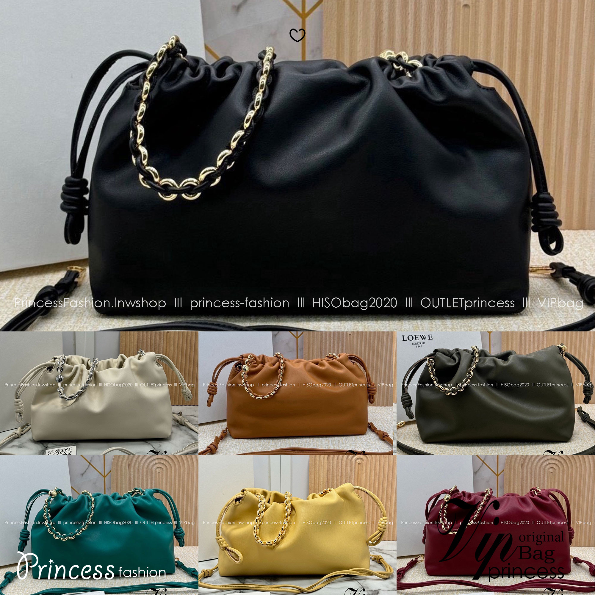 ORI หนังแท้ | Medium Loewe Flamenco purse in mellow nappa leather 30cm กระเป๋าสะพายทรงคลัช เรียบหรูดูแพง เรียบง่ายใช้งานสะดวก หนังแนปป้าให้สัมผัสนุ่มสบายผิว มาพร้อมสายสะพายร้อยห่วงหรูหรา