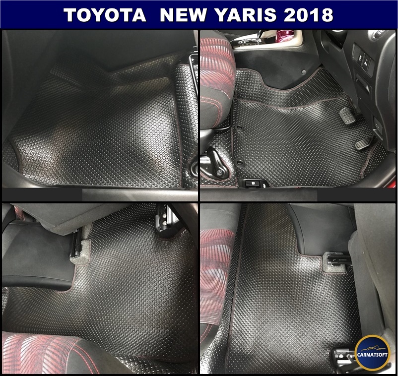 ยางปูพื้นรถยนต์TOYOTA YARIS 2018-22 พรมกระดุมเม็ดเล็กpvc สีดำด้ายแดง เต็มคัน