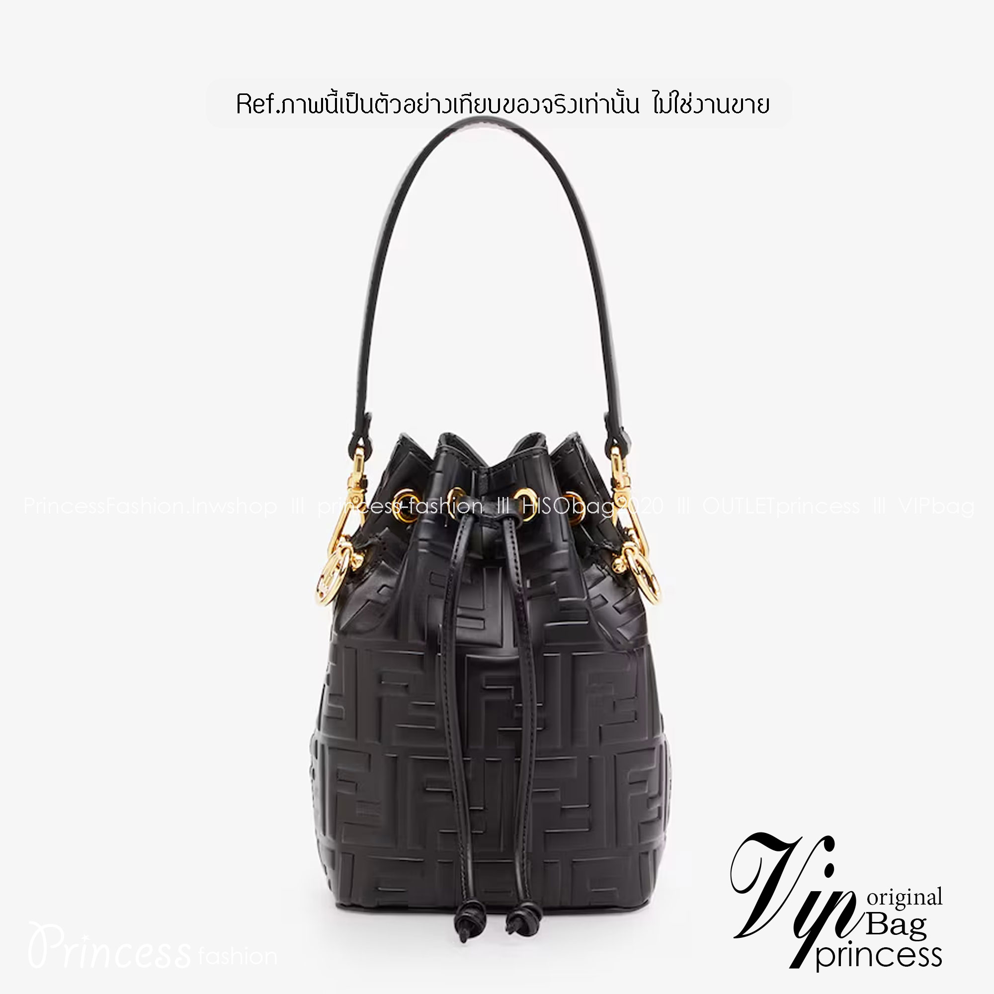 พร้อมส่ง 3 สี FENDI Mon Tresor Black leather mini-bag / FENDI Bucket Bag กระเป๋าสะพายทรงบัคเก็ตงานหนังเต็มใบ ไซส์มินิ เกรดออริ สลับแท้ 1:1