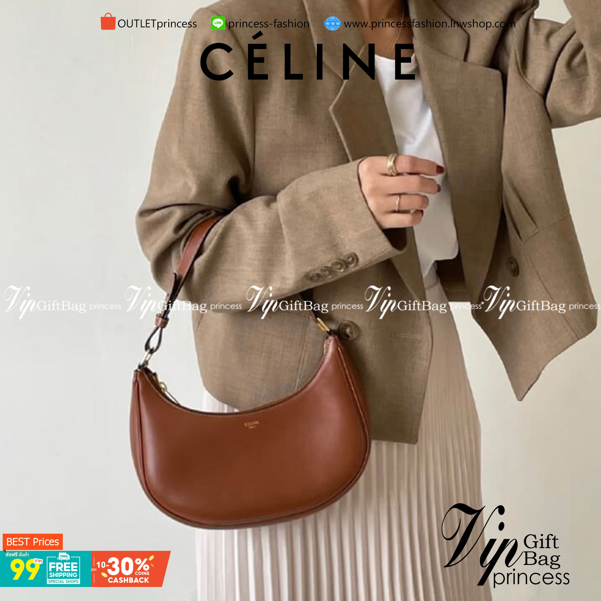 CELINE SHOULDER BAG VIP GIFT WITH PURCHASE (GWP) AVA BAG IN SMOOTH CALFSKIN พรีเมี่ยมกิ๊ฟ Limited Edition จาก CELINE HAUTE PARFUME DUTYFREE COUNTER วัสดุหนังสังเคราะห์เรียบสวย ดีไซน์สวยหรูฮิตสุดในเกาหลี! หนังสวยอยู่ทรงกันน้ำ เปิดปิดด้วยซิปแบรนด์ ภายในโล่ง