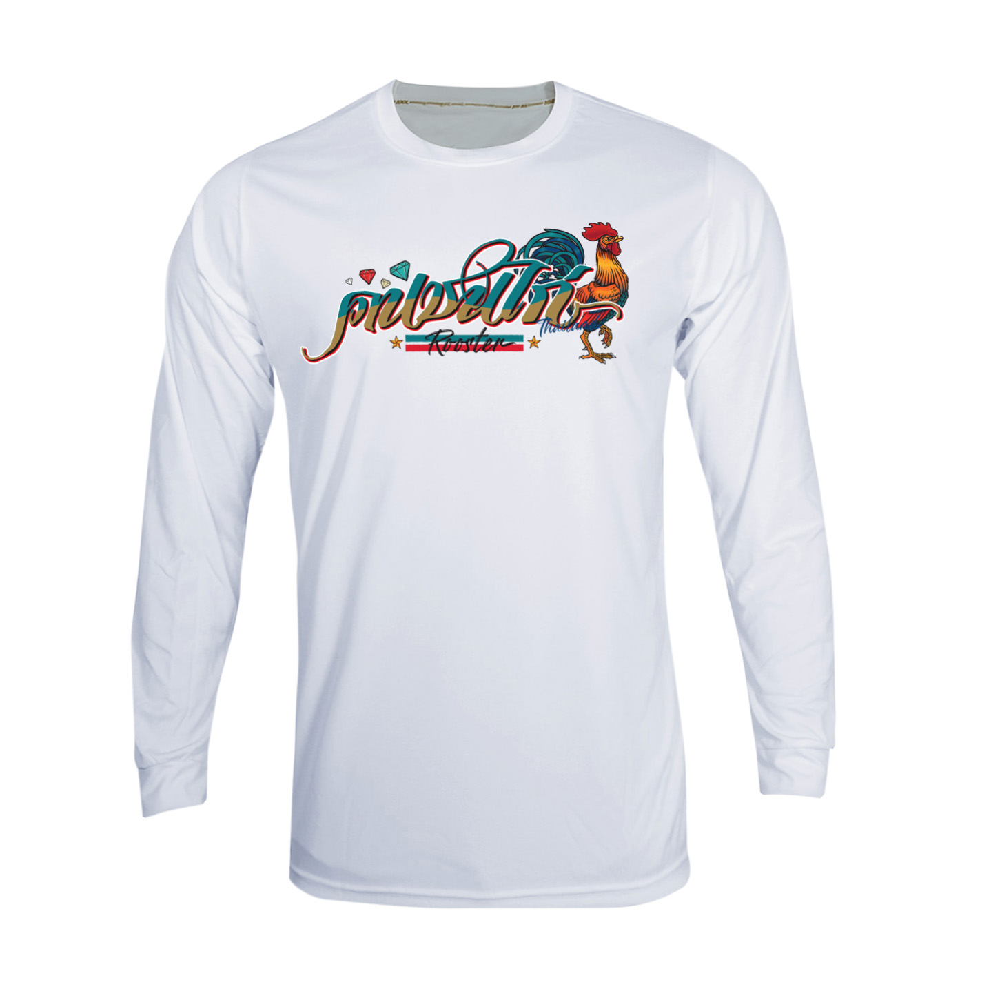 77DESIGN เสื้อแขนยาวผ้าไมโคร ลายคนชนไก่ สีขาว