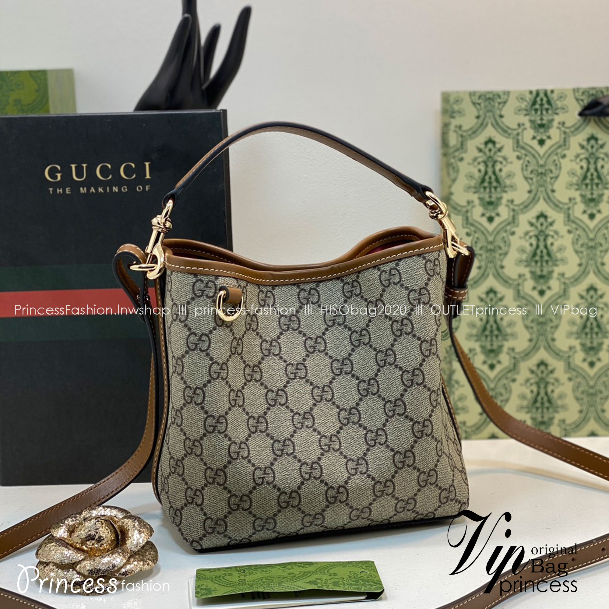 GUCCI BUCKET BAG / Gucci Supreme Vintage Monogram Canvas Bucket Bag กระเป๋าทรงบัคเก็ตวินเทจงานแบรนด์หรู เกรดออริ 1:1 สลับแท้ งานสวยตามรูป ใช้งานต่างประเทศได้