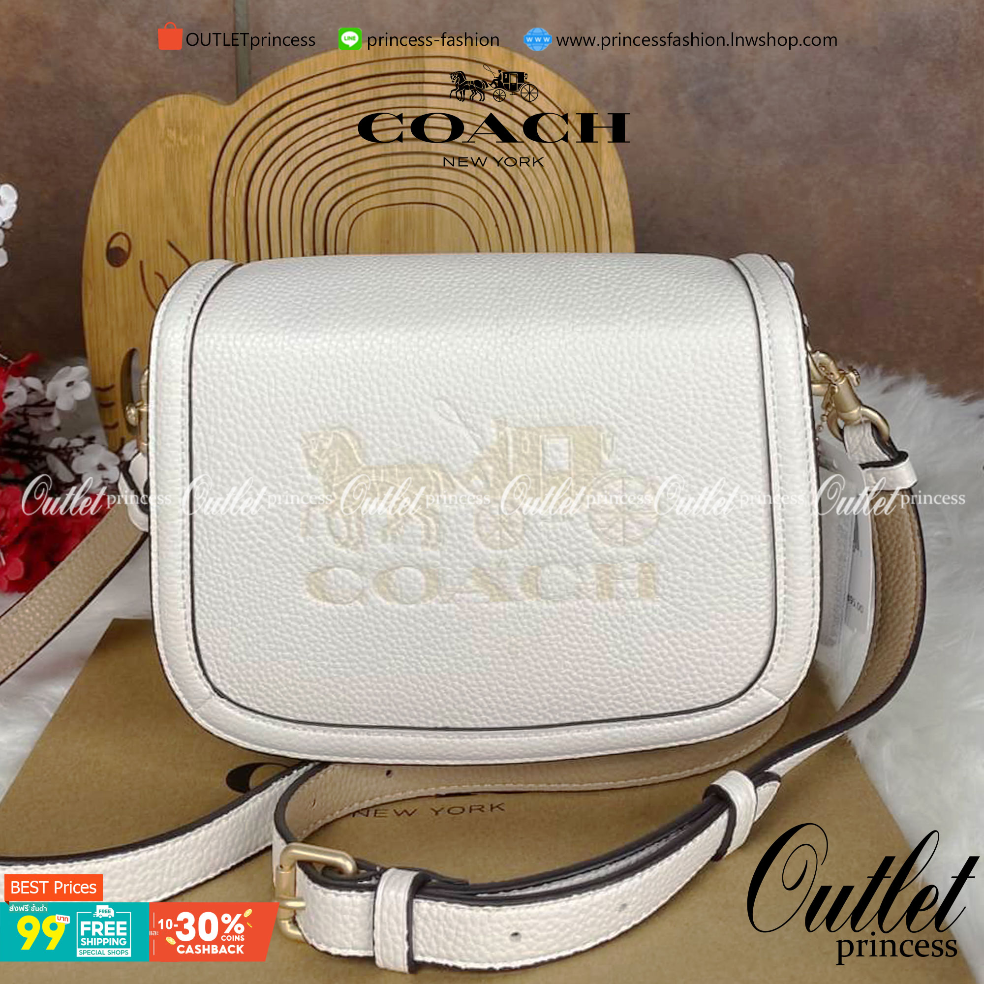 OUTLET 】COACH SADDLE BAG WITH HORSE AND CARRIAGE (COACH C4058) หนังกรวดละเอียดภายในกระเป๋ามัลติฟังก์ชั่น กระดุมแม่เหล็ก ซับในผ้านอกกระเป๋าเปิด สายสะพายถอดได้ สายสะพายยาว 22" สำหรับสะพายไหล่หรือ crossbody
