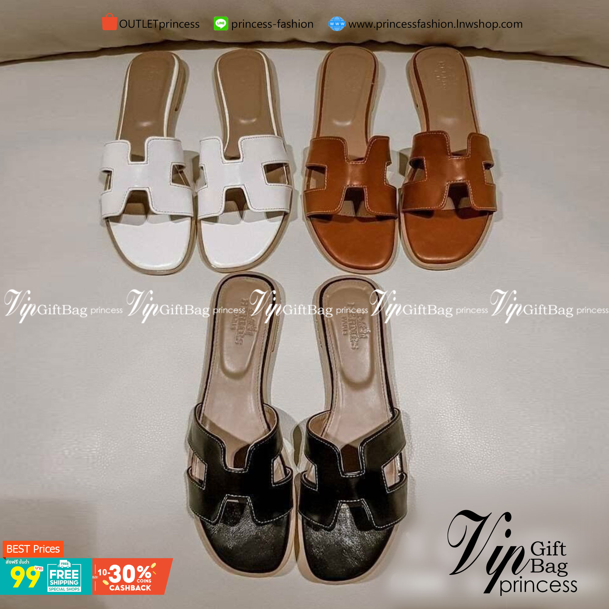 Hermes รองเท้า แตะสวม สวย เก๋ งานชนช้อป ขายดีตลอดกาล แมทส์ชุดง่าย น้ำหนักเบา