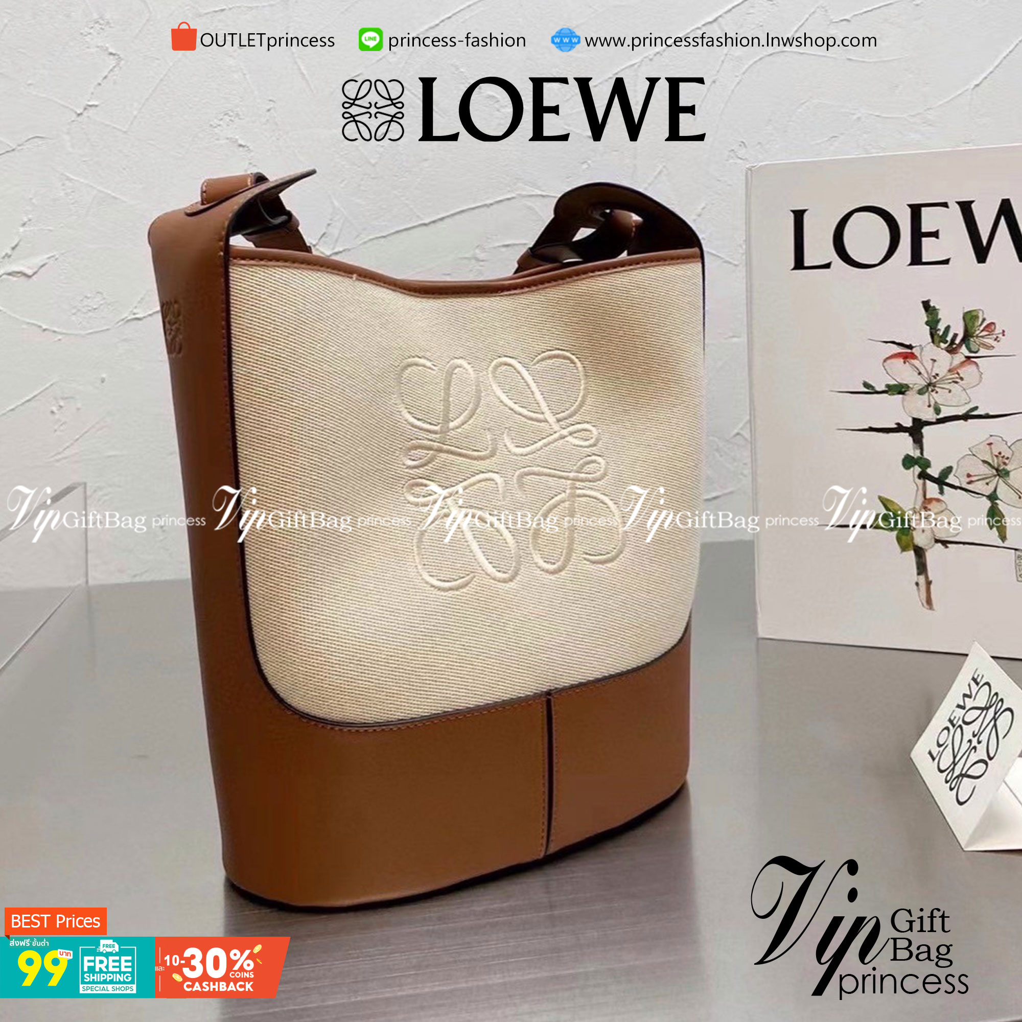 VIP 】LOEWE HOBO LEATHER SHOULDER BAG กระเป๋าสะพายทรงถัง ผ้าแคนวาสตัดขอบหนัง Lambskin หนังนิ่มสวย กระเป๋าสะพายทรงถัง ผ้าแคนวาสตัดขอบหนัง Lambskin หนังนิ่มสวยดีไซน์หรู โลโก้หน้าสวยงาม คงเอกลักษณ์แบรนด์ ภายในโล่งกว้างวัสดุเป็นหนังกลับ ขนาดกำลังดี จุได้เยอะ น