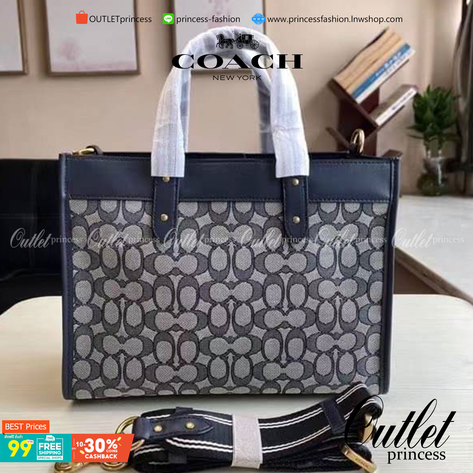 Coach Field Tote 30 In Signature Jacquard พร้อมส่งที่ไทย