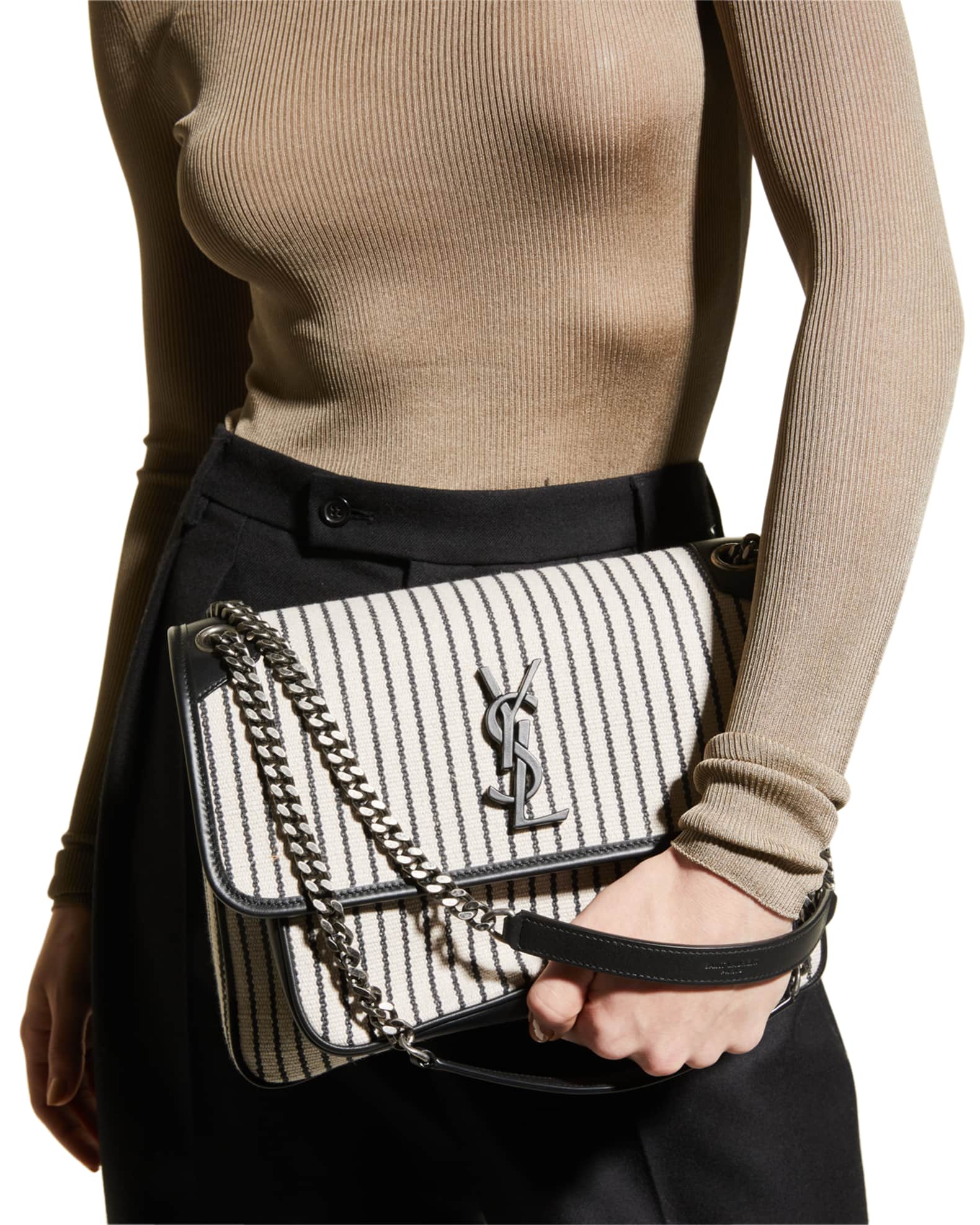 YSL Niki Medium Striped Canvas Shoulder Bag / YSL Niki Striped / YSL NIKI MEDIUM CHAIN BAG IN CANVAS เกรดเทพ ออริจินอล งานหนังแท้และผ้าแคนวาสอย่างดี ภาพถ่ายจากงานขายจริง ใช้งานต่างประเทศได้