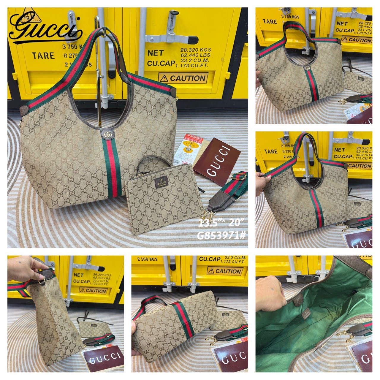 Gucci Giglio Large tote bag กระเป๋าทรงสะพายทรงโท้ทใบใหญ่ ดีไซน์ใหม่ล่าสุด สวยหรู่เท่มาก มาพร้อมใบเล็กเข้าเซ็ท พร้อมสายสะพายยาวเขียวแดงเป็นเอกลักษณ์ ภายในโล่งกว้าง