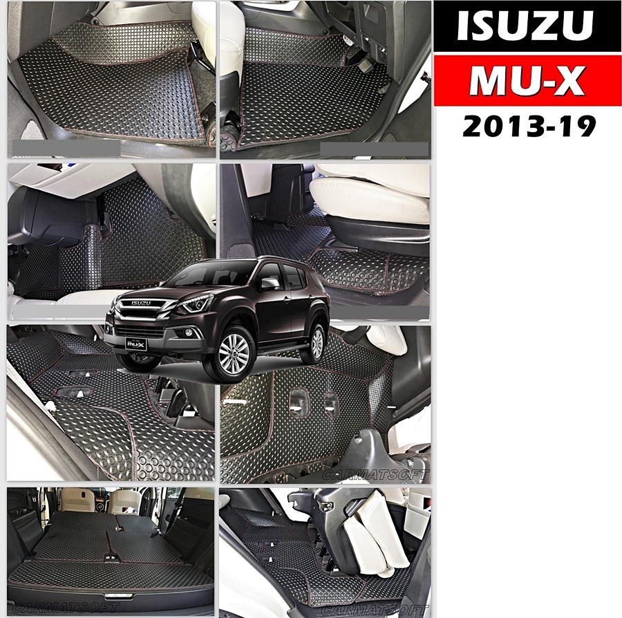 ยางปูพื้นรถยนต์ ISUZU MU-X ปี2013-19 พรมลายกระดุม สีดำ เข้ารูป เต็มคัน