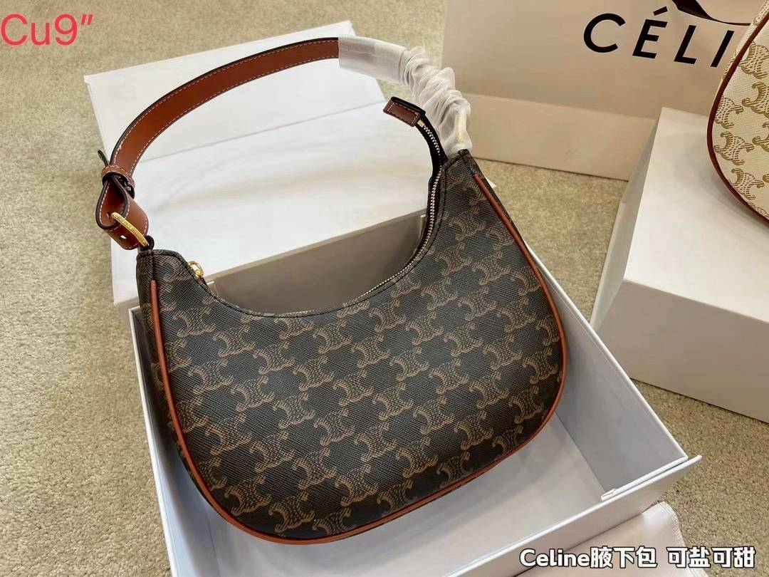 CELINE Ava bag in Triomphe canvas and leather กระเป๋าสะพายไหล่ รุ่นยอดฮิต ดีไซน์แบบสวยสับ รูปทรงคลาสสิคใช้งานได้ง่าย แมทช์ได้หลากหลายสไตล์