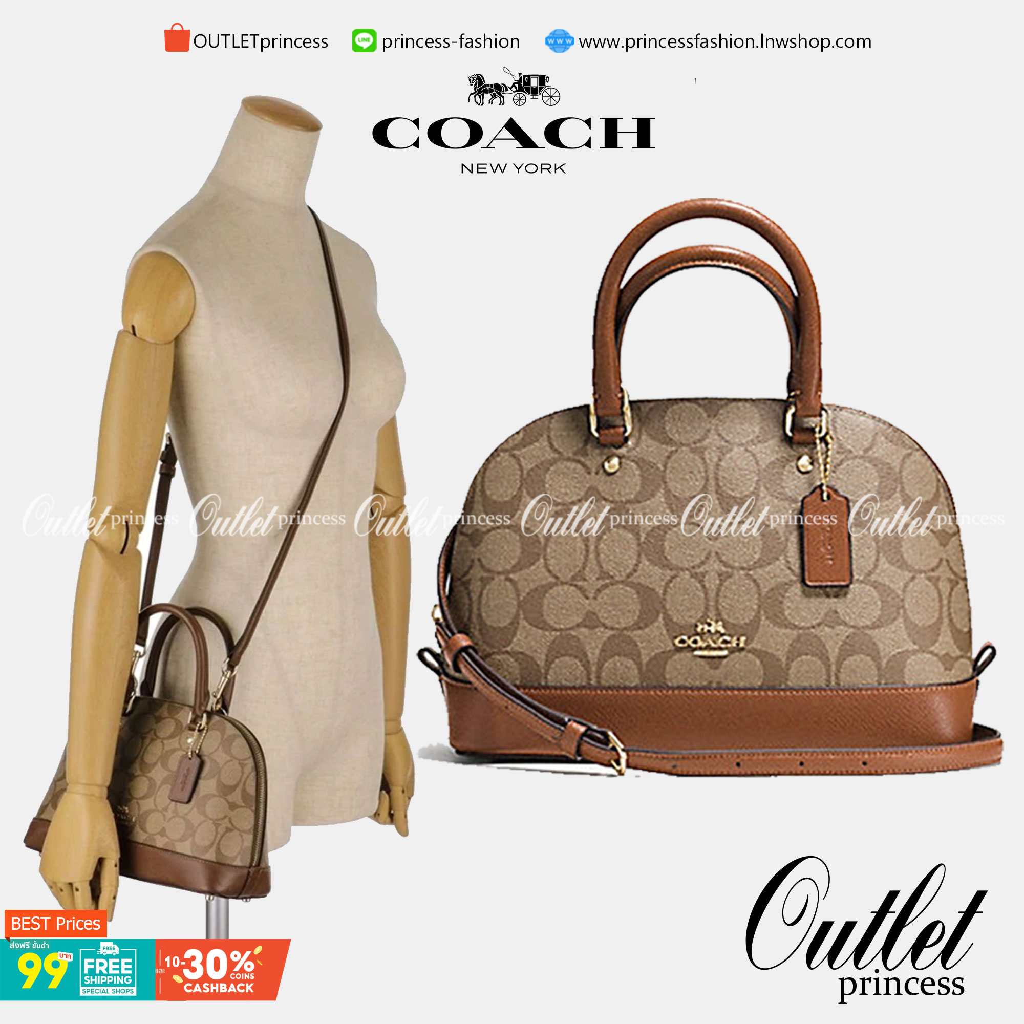 Coach Mini Sierra Signature กระเป๋าถือทรงโดม ภายในกว้างสามารถใส่กระเป๋าเงินเล็ก และมือถือได้ และยังมีช่องซิปเล็ก 1 ช่อง ด้านหลังมีกระเป๋าเล็กเก็บบัตร 1 ช่อง ใครยังไม่มีพลาดไม่ได้แล้วนะคะ