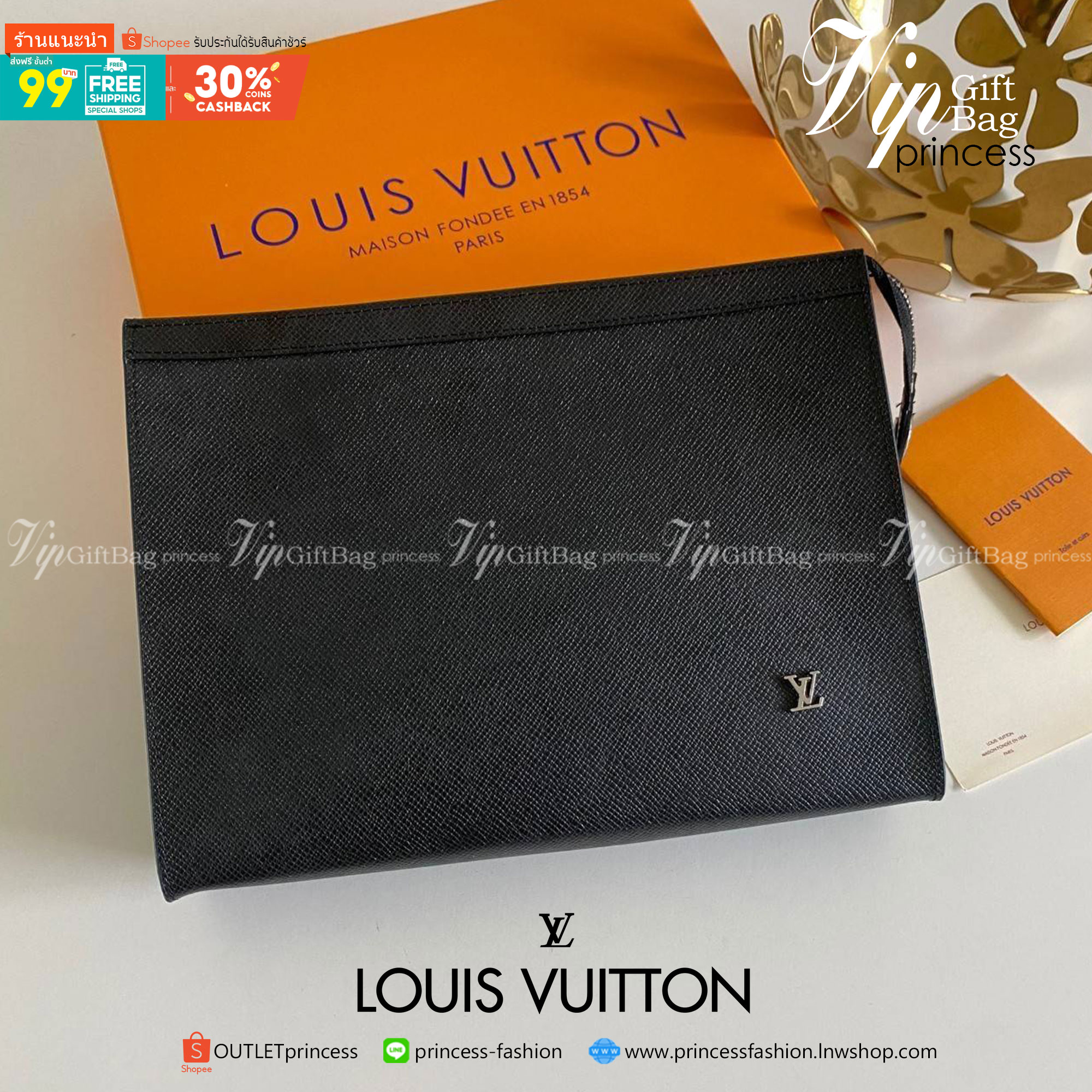 พรีเมี่ยมกิ๊ฟแท้ 100% 】พร้อมส่งที่ไทย!! ที่นี่ที่เดียว LOUIS VUITTO CLUTCH คลัช LV ขายดีตลอดกาล ไม่มีตกยุค ขนาก10” นิ้ว ใส่ของได้จุใจ หนังแท้ ด้านในมีช่องใส่บัตรได้เยอะ มาพร้อมกล่องอุปกรณ์ครบ