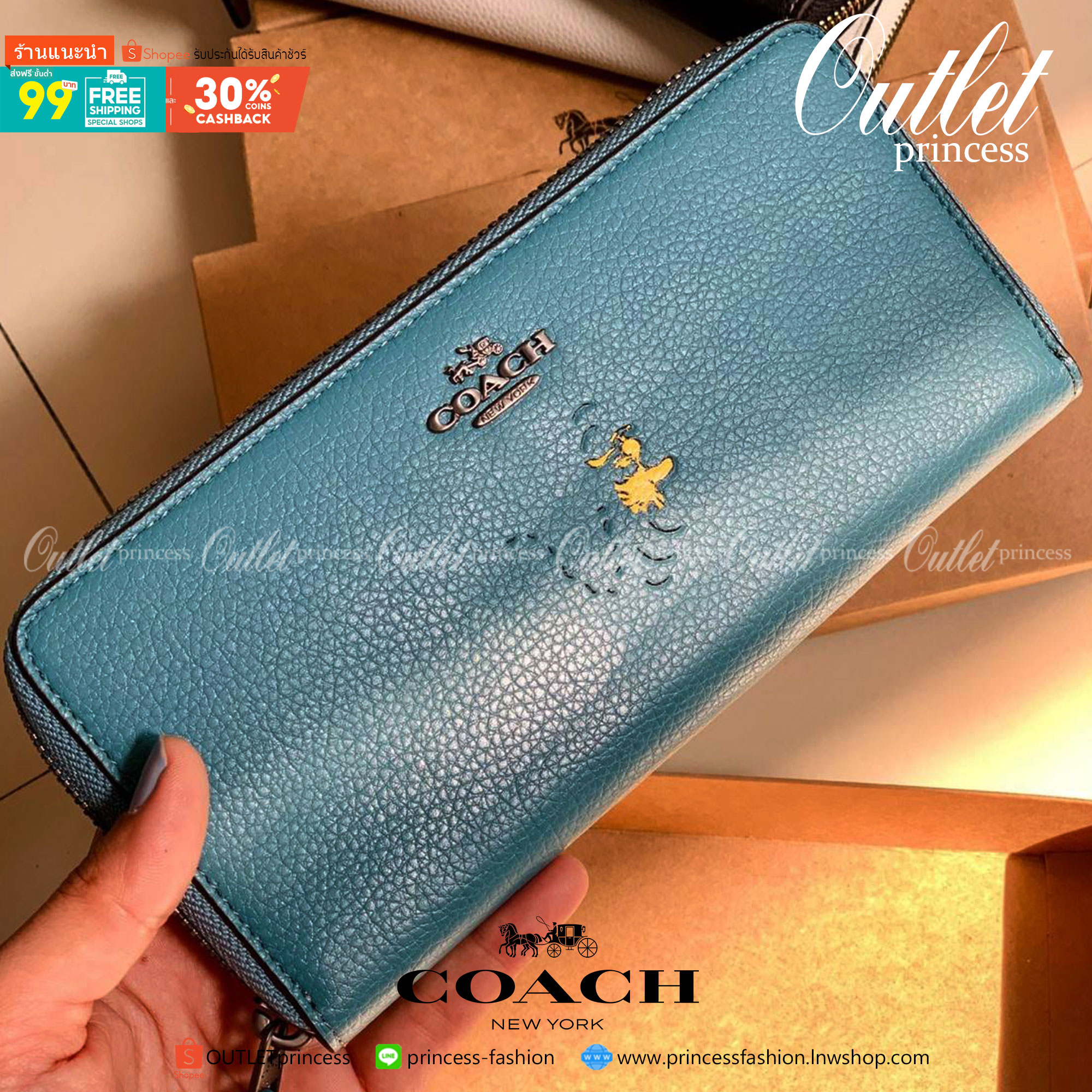 ของแท้ 💯% COACH ZIP WALLET SNOOPY LIMITED ((16122B)) พร้อมส่ง!! กระเป๋าเงินใบยาวซิปรอบ หนังแท้ลายหนังสวย