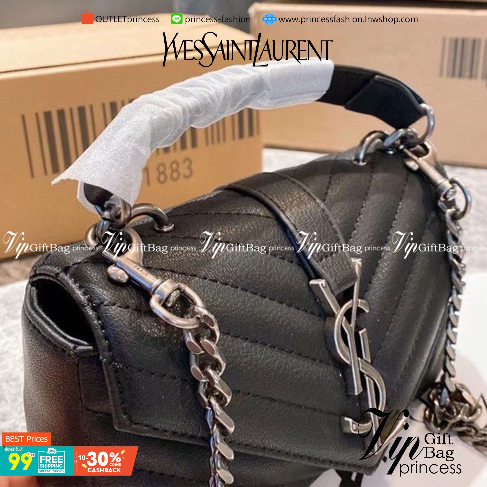 VIP 】YSL Saint Laurent Small College quilted leather shoulder bag กระเป๋าสะพายข้าง ลายเชฟรอน แต่งอะไหล่สีเงิน เปิดหน้าจะสะพายข้างหรือครอสบอดี้ก็ดูดีค่ะ ตัวสายยาวถอดได้ ขนาดน่ารักน่าใช้มากค่า