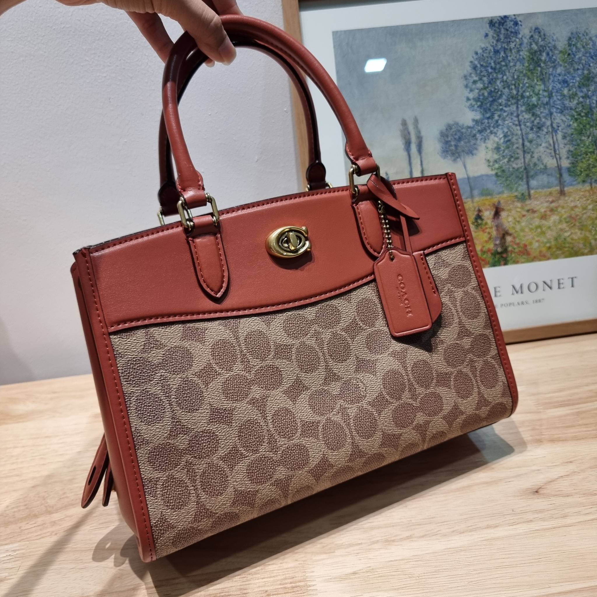 COACH brooke carryall in signature canvas CE733 ใหม่ล่าสุด อัพลุคคุณนายคุณหนูกันหน่อย กับกระเป๋าถือ/สะพายสุดหรู รูปทรงและดีไซน์ดูไฮน์มาก มีกุญแจล็อคซิปได้ วัสดุหนังแคนวาสตัดสลับหนังแท้ มีหูจับในตัว ภายในแบ่งสัดส่วนไว้อย่างดี ให้สามารถจัดเก็บของได้อย่างมีร