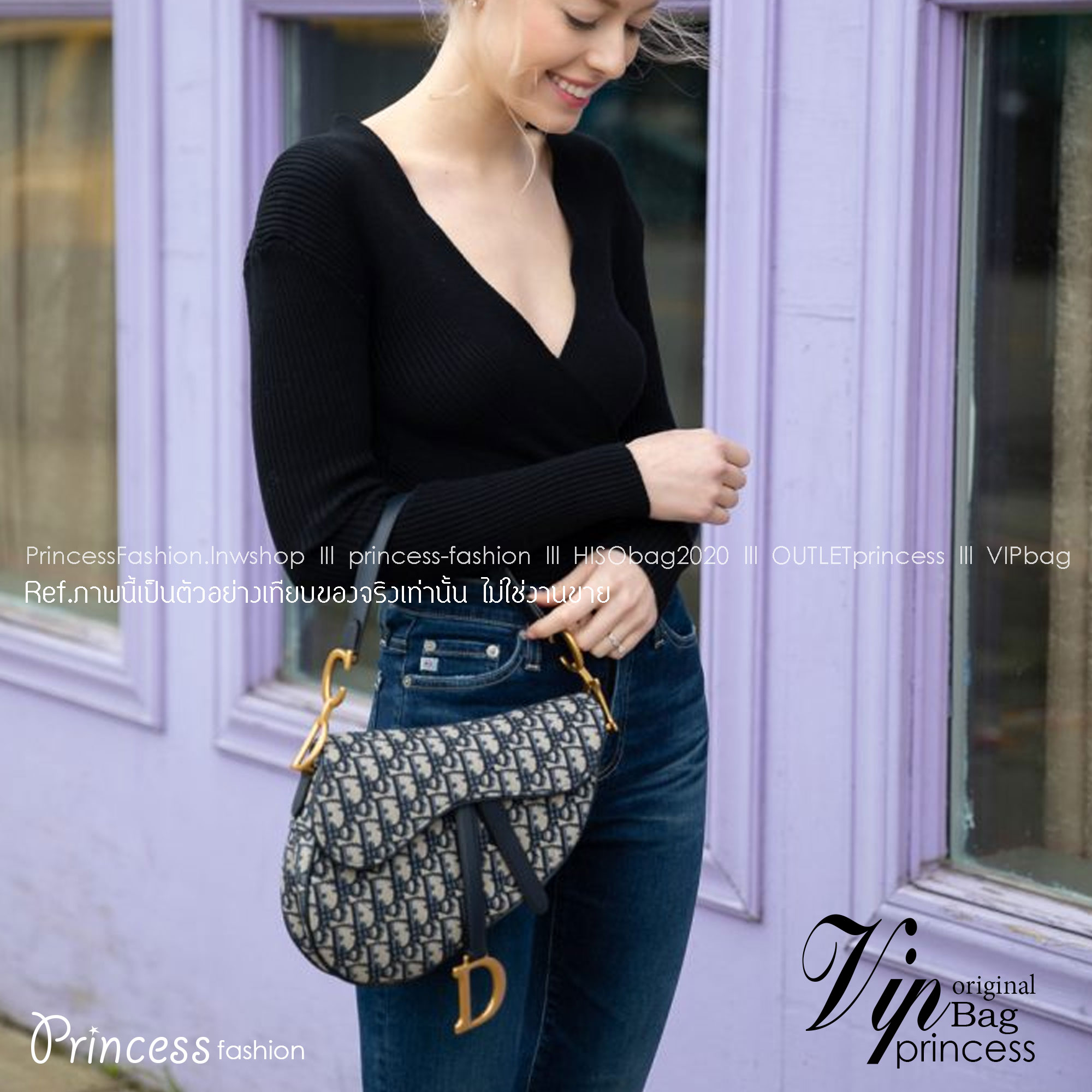 ORI หนังแท้ | DIOR Saddle bag with shoulder strap Oblique jacquard fabric in blue กระเป๋าถือ/สะพายทรงอานม้า รุ่นยอดนิยมที่มีเอกลักษณ์สวยงามเหนือกาลเวลา งานผ้าแจ็คการ์ด ลูกเล่นห้อยด้วยตัวอักษร D ตรงหูหิ้วมีกิมมิค CD สวยหรูดูแพง