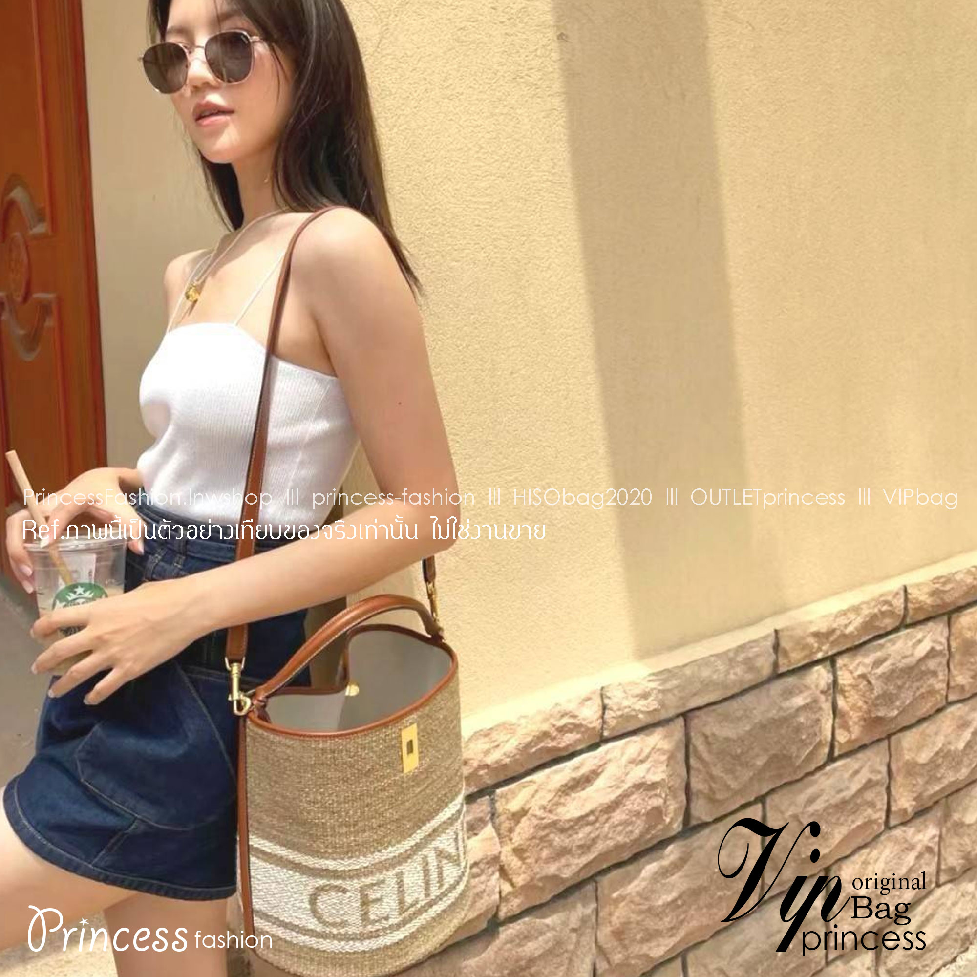 CELINE TEXTILE BUCKET BAG / CELINE TEEN BUCKET in STRIPED TEXTILE WITH JACQUARD ดีไซน์ทรง Bucket ใบใหญ่กำลังดี มาพร้อม Clutch ใบเล็กเข้าชุด เนื้อหนาแข็งแรง ภายในกว้างและจุใส่สัมภาระได้เยอะจุใจ อะไหล่แบรนด์สีทองสุดหรู