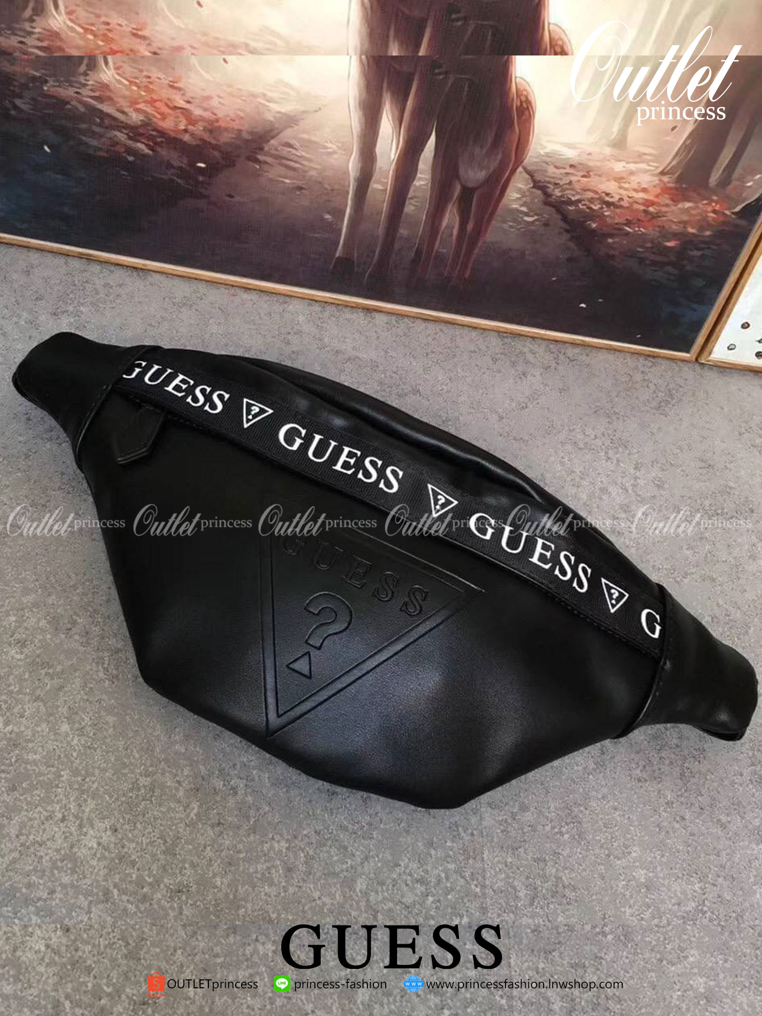 GUESS GESABEL GYM FANNY PACK กระเป๋าหนังคาดเอว/อก ด้านหน้าปั๊มโลโก้