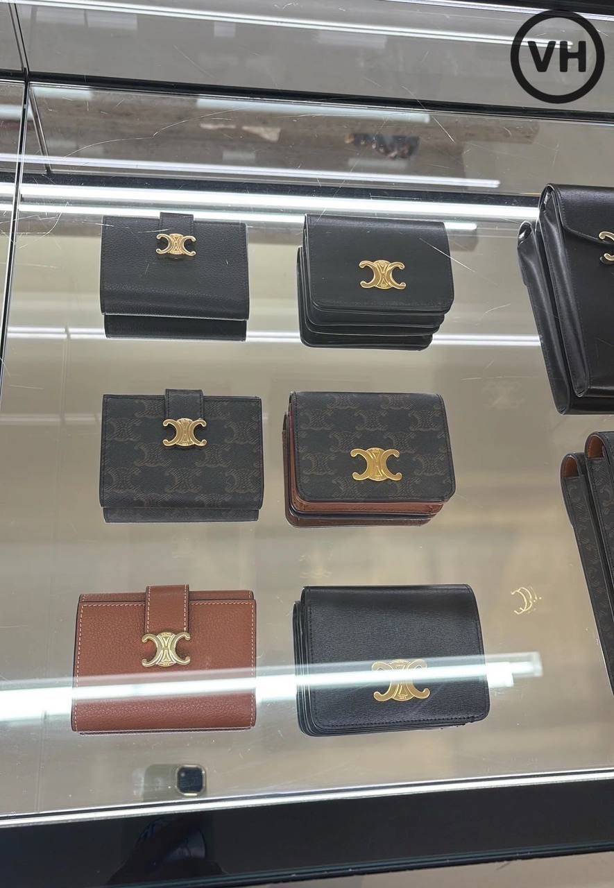ORI หนังแท้ | CELINE Small Triomphe Wallet / Celine Short Wallet กระเป๋าสตางค์ใบสั้น กระเป๋าสตางค์เซลีน
