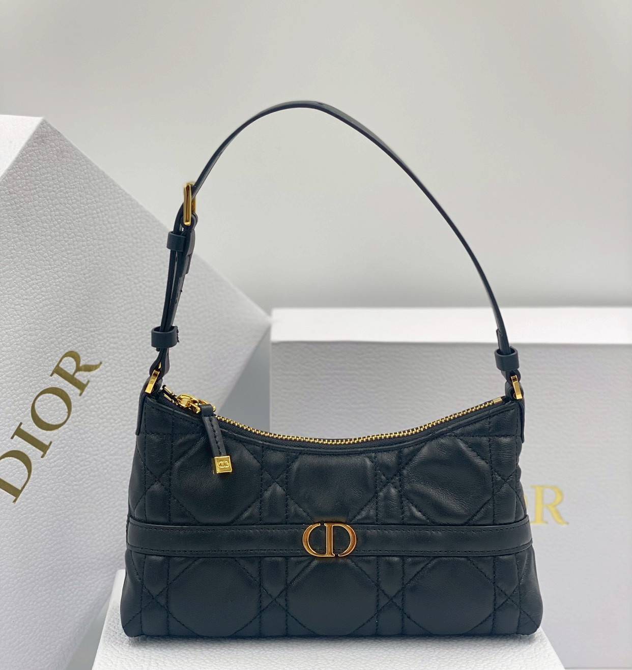 ORI หนังแท้ | DIOR Mini 30 Montaigne Cigale bag / DIOR Mini Miss Caro Cigale bag กระเป๋าสะพายไหล่ทรงโฮโบ ขนาดมินิเสริมไลน์ 30 Montaigne ด้วยรูปทรงทันสมัยและประณีตบรรจง