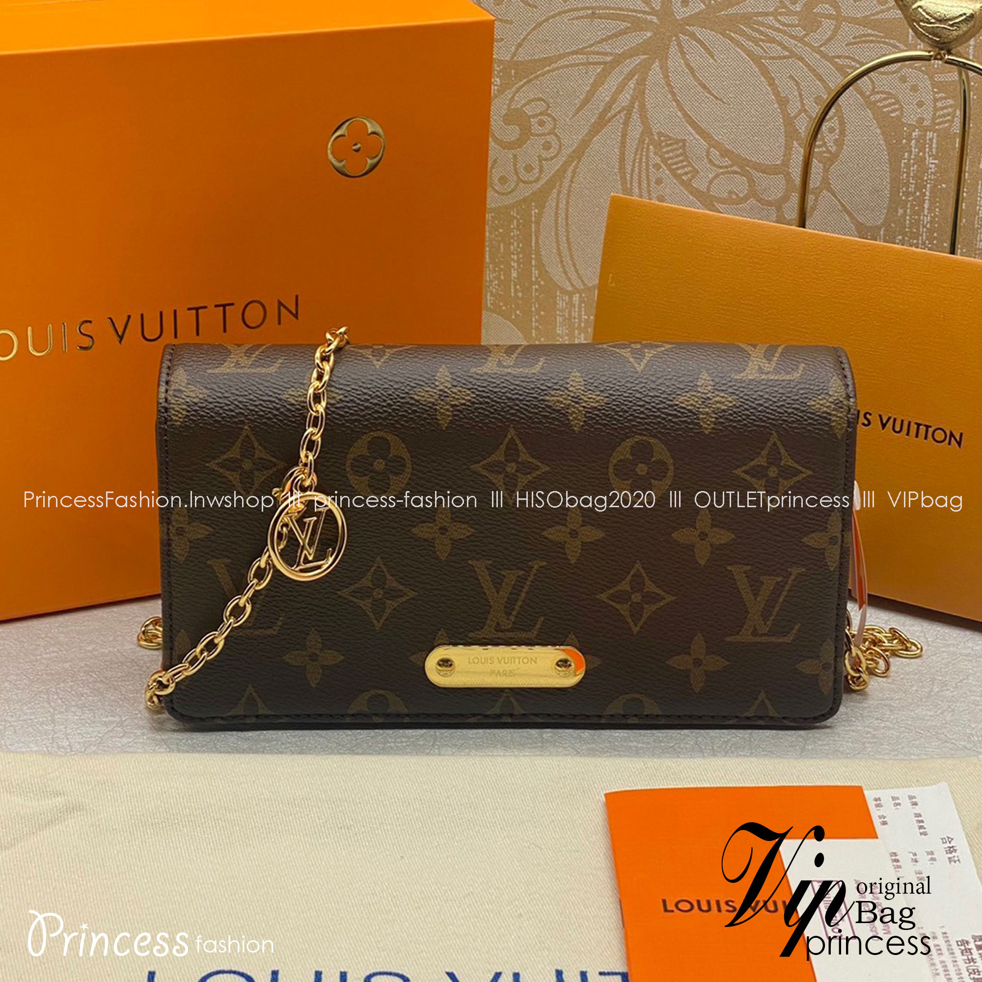 LV Wallet On Chain Lily Monogram Canvas / LV BAG พร้อมส่ง กระเป๋าสะพายทรงพอช คลาสสิค ดีไซน์เรียบหรู งานสวยเป๊ะ **สินค้าเกรดออริจินอล 1:1 สลับแท้