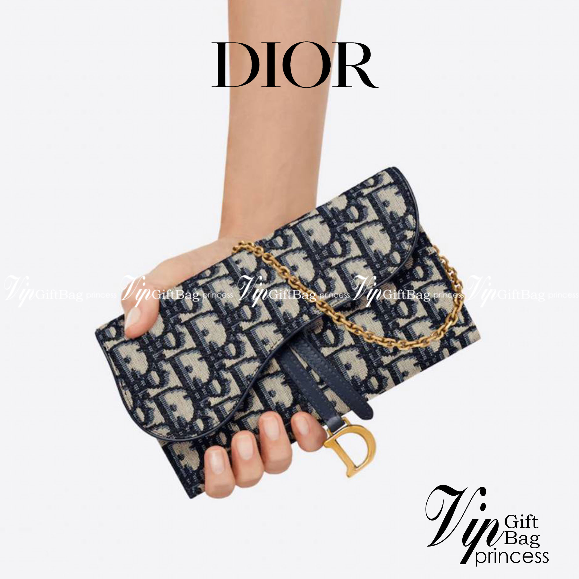 หนังแท้ DIOR SADDLE WALLET ON CHAIN Blue Dior Oblique Jacquard พร้อมส่งที่ไทย งานหนังแท้และผ้าแจ็คการ์ด เกรดเทพออริจินอล ภาพสินค้าถ่ายจากงานขายจริง ใช้งานต่างประเทศได้