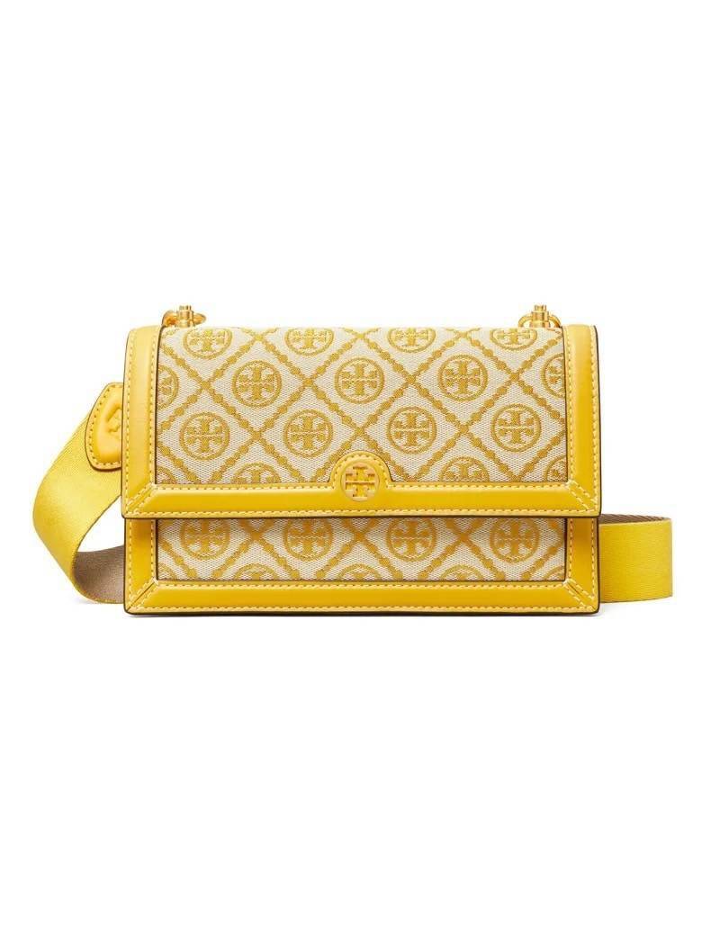 TORY BURCH 81000 MINI T MONOGRAM JACQUARD SHOULDER BAG คอลเลคชั่นฤดูใบไม้ผลิ 2021 กระเป๋าสะพายรุ่นใหม่จาก Tory Burch ดีไซน์สวยคลาสสิค แฝงไว้ด้วยความหรู ลวดลายผ้าแจ็คการ์ด T Monogram บนกระเป๋า Tory Burch นี้ เป็นการยกย่องให้กับงานควิลท์ชาวเพนซิลเวเนียดัตช์