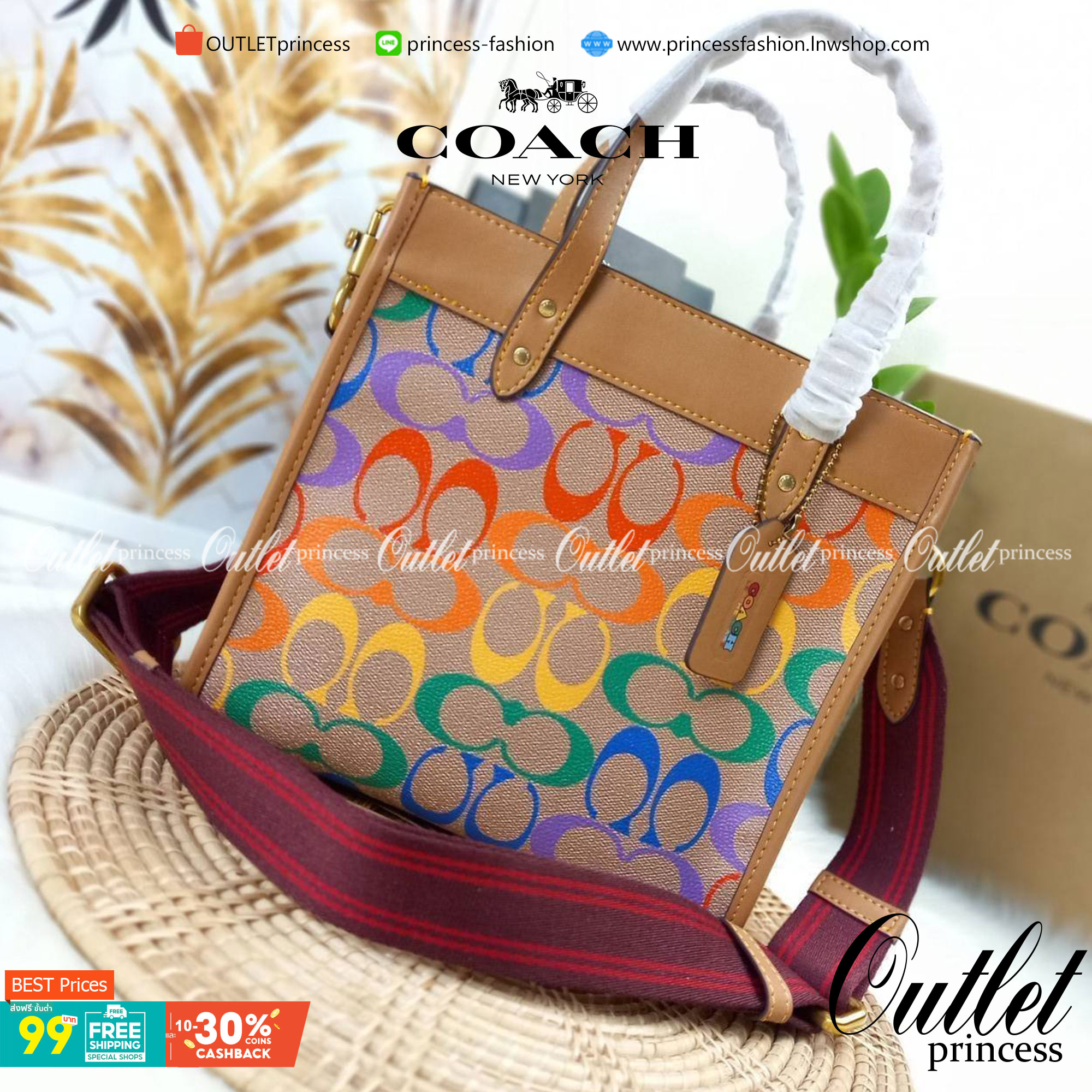 OUTLET 】COACH FIELD TOTE 22 IN RAINBOW SIGNATURE CANVAS(COACH C5142) ความสดใส พร้อมแจ้งเกิด สวยทุกฤดูกาลมากจริงๆ🌺 คอลเลคชั่น ที่ไม่ต้องพูดเยอะ//กระเป๋าทรงTOTE // ว้สดุหนังแคนวาส เก็บดีเทลด้วยหนังแท้ สวยเนียบ ด้วยลาย C signature สีรุ้ง🌈 มีส