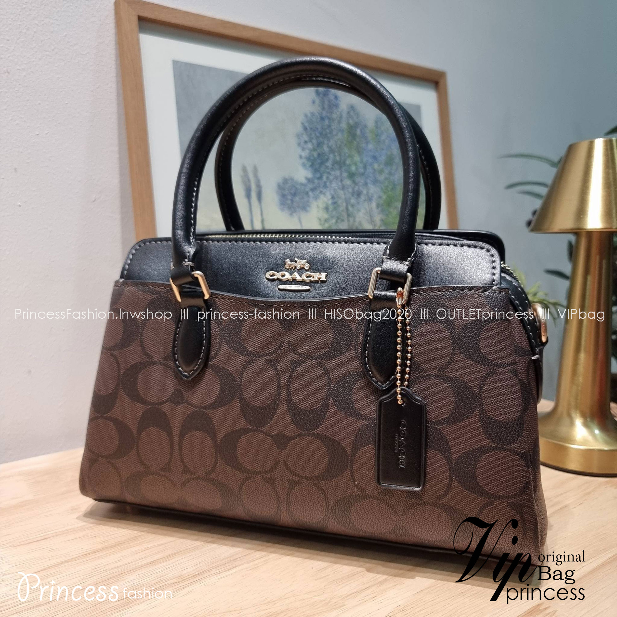 COACH MINI DARCIE CARRYALL IN SIGNATURE CANVAS CH174 พร้อมส่ง กระเป๋าสะพายทรงถัง ไซส์มินิ ดีไซน์ออกมาดูหรูมาก สวย คลาสสิค มาพร้อมสายสะพายข้างและหูหิ้วในตัว