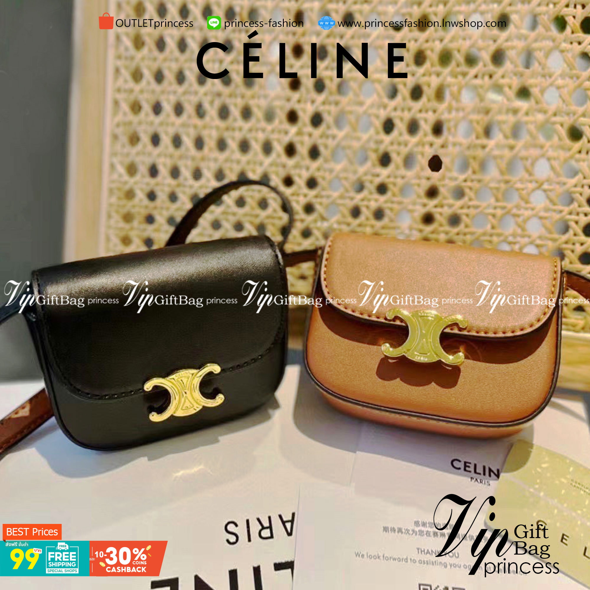 CELINE MINI TRIOMPHE IN TRIOMPHE CANVAS กระเป๋ามินิทรงชิค ดีไซน์รูปกล่องสุดแสนมินิมอล สามารถสะพายแบบ Crossbody และยังเป็น Belt Bagได้อีกด้วย วัสดุแคนวาสลาย Triomphe แบบไม่มีตกยุค ด้านหน้าโดดเด่นด้วยโลโก้สีทอง เป็นอีกหนึ่งตัวเลือกให้คุณเลือกสะพายในชีวิตประ