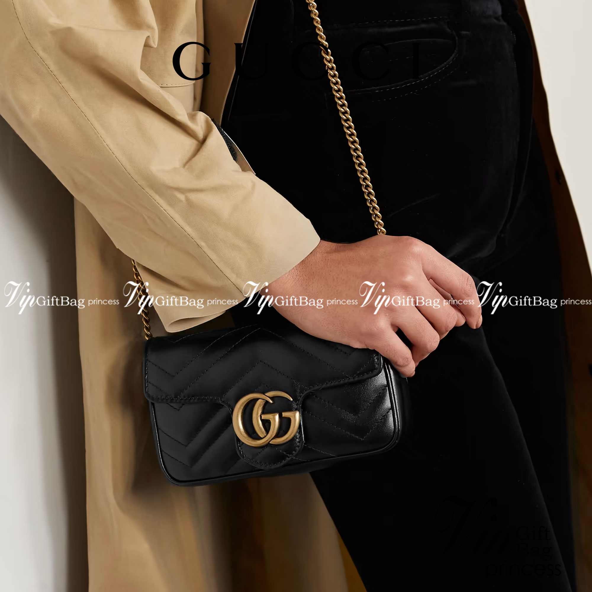 หนังแท้ GUCCI GG Marmont Super Mini กระเป๋าสะพายข้างใบเล็ก น้องมินิ น่ารั๊กมุ้งมิ้ง วัสดุหนังแท้เชฟรอน สายสะพายแบบโซ่ อะไหล่ทองหรูหรา ด้านหน้าประดับโลโก้แบรนด์หรู ทนทาน แข็งแรง น้ำหนักเบา น่ารักมุ้งมิ้ง ไม่ควรพลาดเลยค่า ภาพสินค้าถ่ายจากงานขายจริง ใช้งานต่