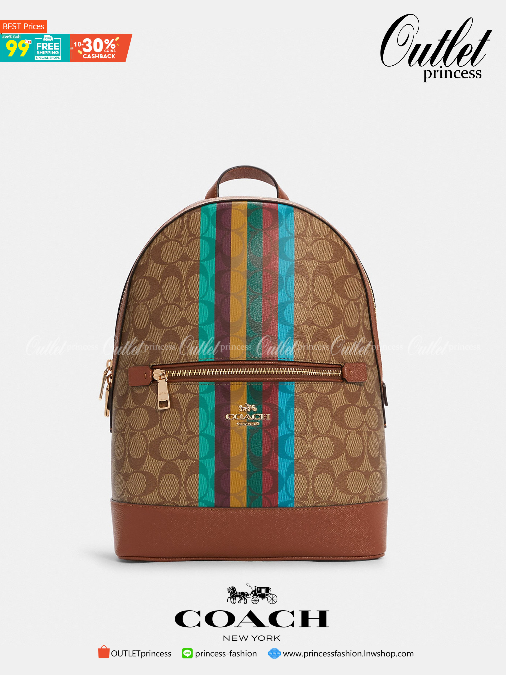 COACH KENLEY BACKPACK IN SIGNATURE CANVAS WITH STRIPE (COACH C5795)🌈🍁กระเป๋าเป้ กระเป๋าสะพายรุ่น Unisex ที่ใช้ได้ทั้งชายและหญิง รูปทรงสวย ขนาดกำลังดี// วัสดุแคนวาสคุณภาพ ผสมหนังแท้ ลาย SIGNATURE//เปิด-ปิด ด้วยซิบ ด้านในโล่งกว้าง จุของได้เย