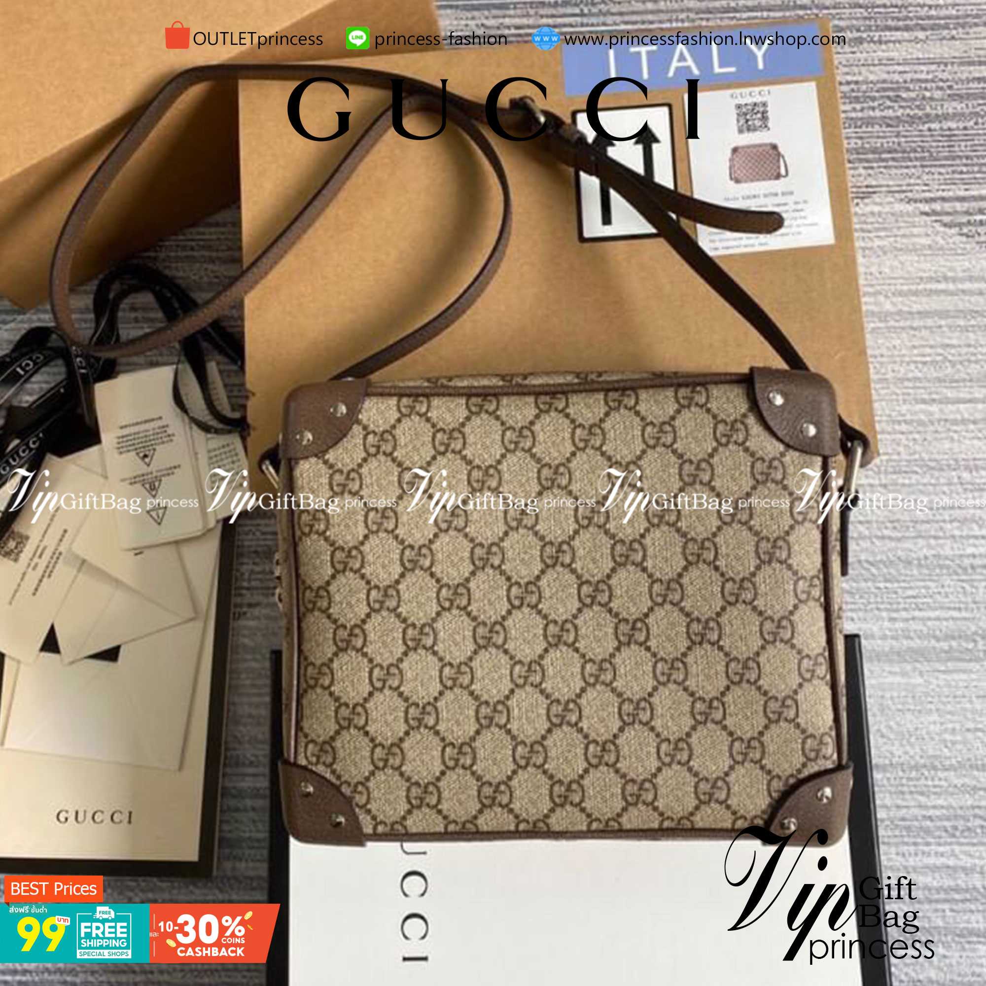 VIP 】หนังแท้ Gucci Box Type Sling Bag พร้อมส่งที่ไทย กระเป๋าสะพายดีไซน์ใหม่ ทรงกล่องคลาสสิคที่ดัดแปลงให้ดูนุ่มนวลและทันสมัย ใช้งานได้สะดวกคล่องตัวมากขึ้น ด้วยสายสะพายครอสบอดี้ วัสดุหนังแท้คุณภาพดี เปิด-ปิดด้วยตัวล็อคแน่นหนา ภายในโล่งกว้าง ถือเก๋ๆ ถ่ายรูปส