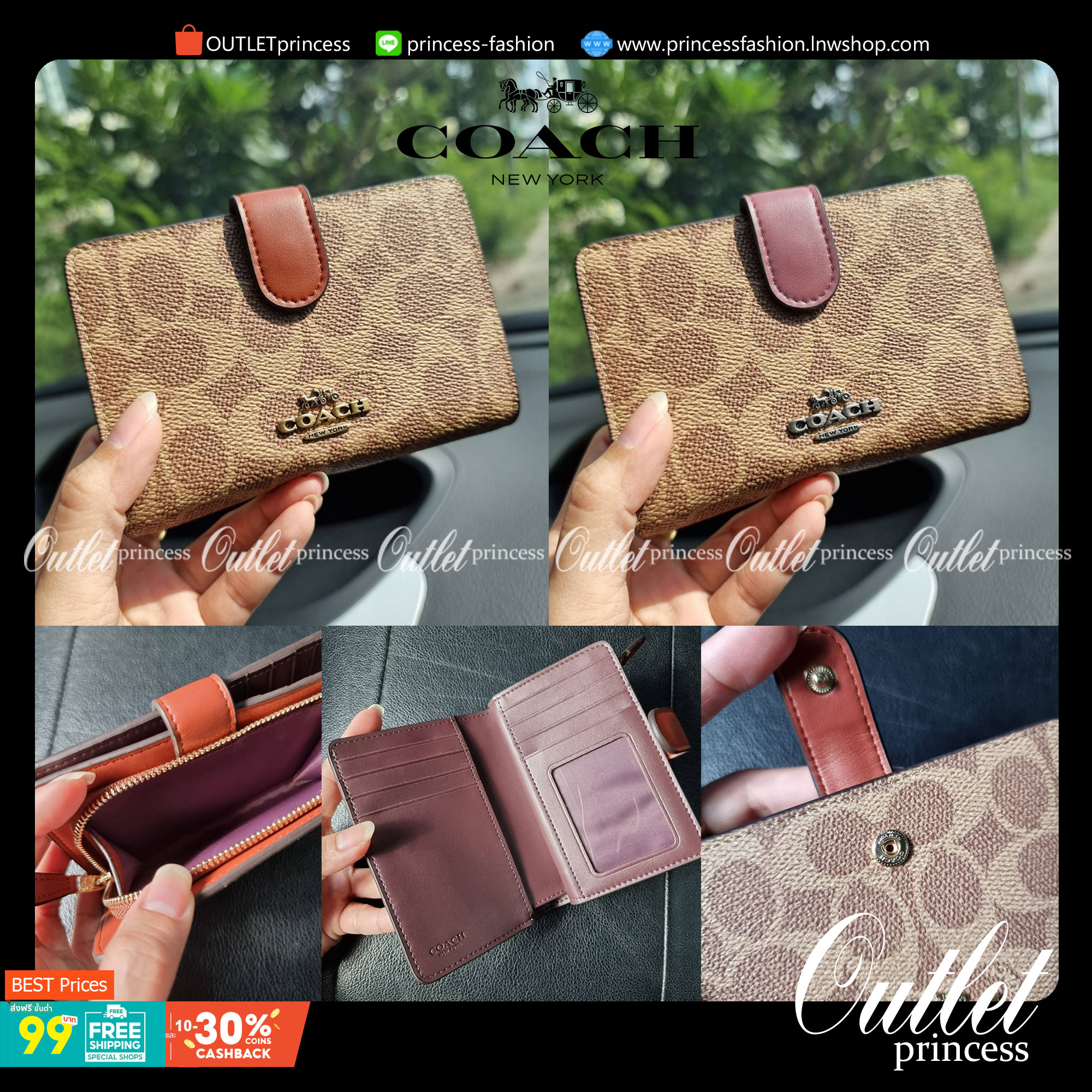 COACH F33034 MEDIUM CORNER ZIP WALLET IN COLORBLOCK SIGNATURE CANVAS กระเป๋าสตางค์ใบกลาง 👛 ขนาดกำลังเหมาะมือ วัสดุหนังแคนวาส ดูแลรักษาง่าย มีช่องใส่บัตรและธนบัตรครบ และช่องซิปแยกไว้ใส่เหรียญ สวยคลาคสิคแบบนี้เหมาะส่งต่อเป็นของขวัญที่สุดจ้า