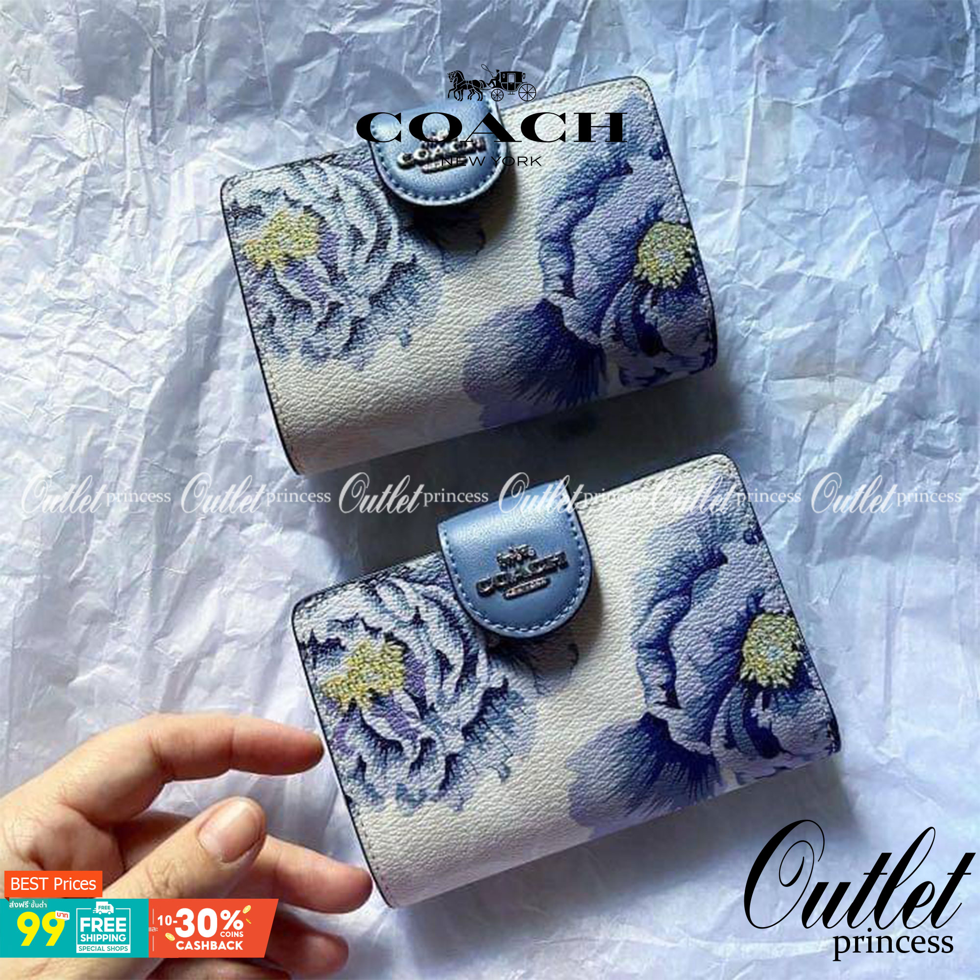 COACH MEDIUM CORNER ZIP WALLET IN SIGNATURE CANVAS WITH KAFFE FASSETT PRINT (COACH C3453)