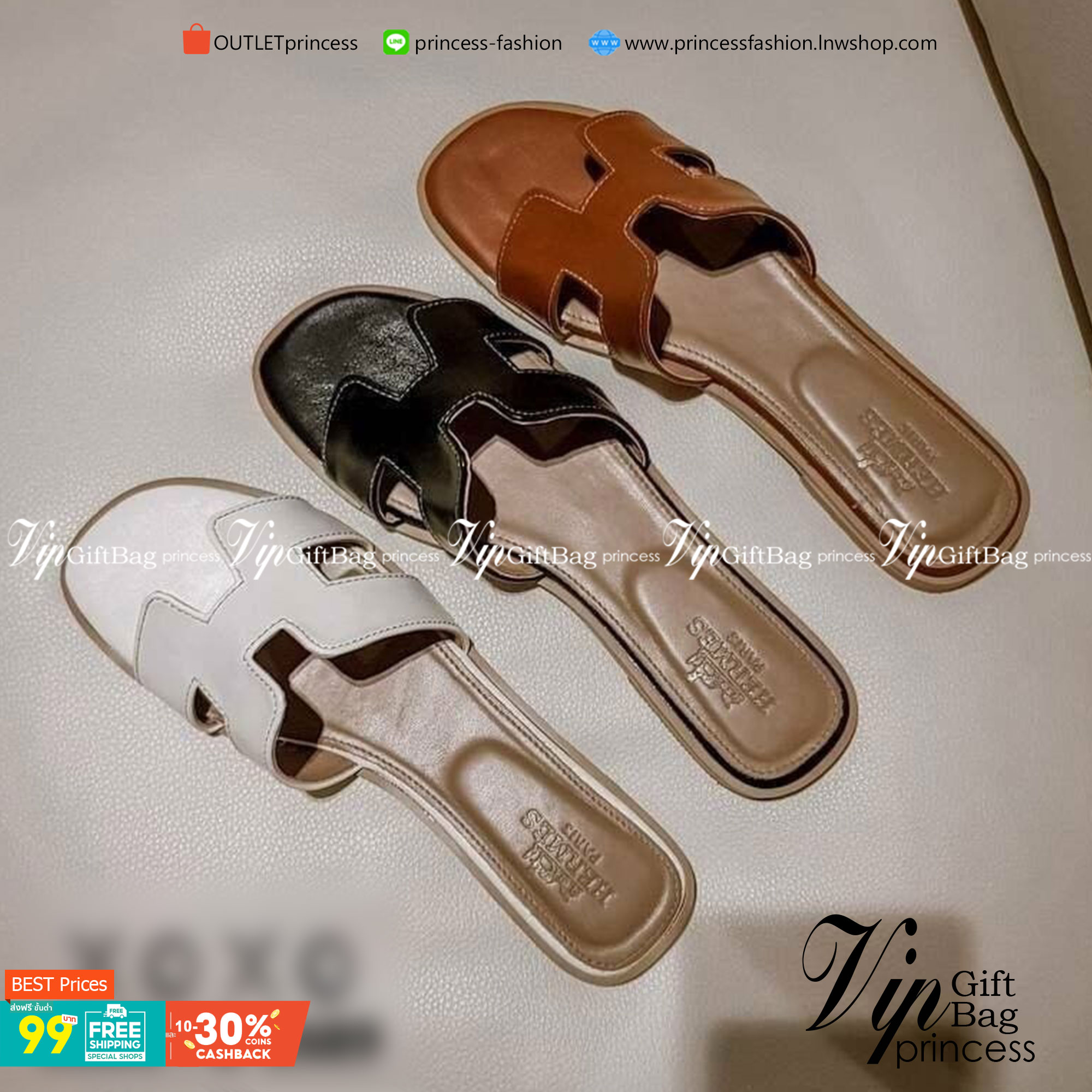 Hermes รองเท้า แตะสวม สวย เก๋ งานชนช้อป ขายดีตลอดกาล แมทส์ชุดง่าย น้ำหนักเบา