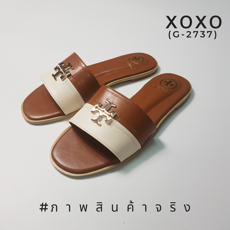 Tory Burch Sandels 2 Tone แตะสวม งานแบรนด์ วัสดุหนัง PU ตัดสี 2 tone ด้านหน้าว่างอะไหล่โลโก้แบรนด์ อย่างดี สีทอง เงาสวย โดดเด่น เรียบ หรู ดูแพงเกินราคา แมทส์ชุดง่าย น้ำหนักเบา