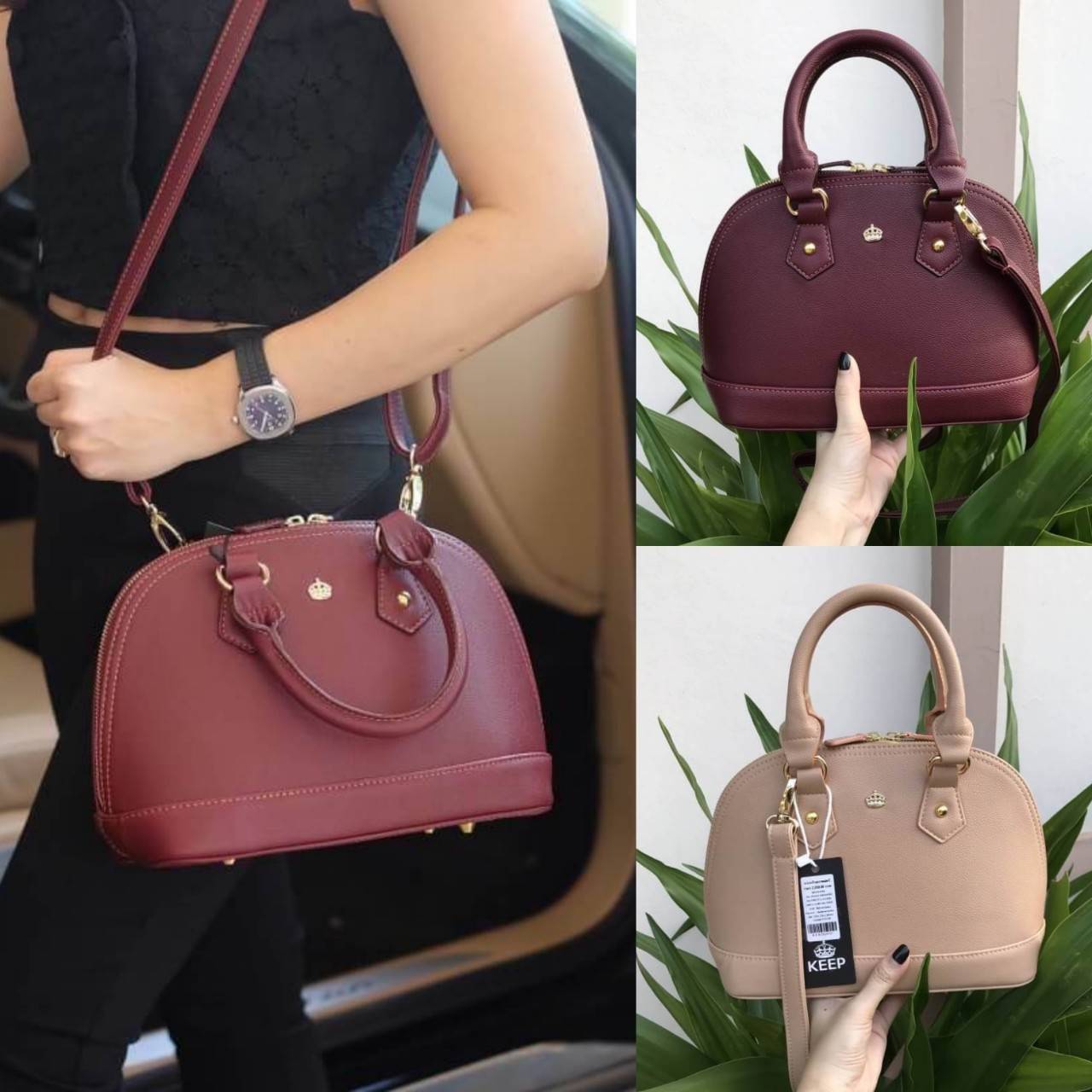 KEEP Milany handbag [ทรง alma] กระเป๋าถือหรือสะพาย วัสดุหนัง pu. ลายคาร์เวียร์ คุณภาพดี เนื้อ matte สวยอยู่ทรง ดีไซน์เรียบหรู cutting สวยเนี๊ยบปราณีต น้ำหนักเบา ขนาดกำลังดี ใส่กระเป๋าสตางค์ยาว, มือถือได้ทุกรุ่นค่ะ เปิดปิดด้วยซิป 2 ทางสะดวกใช้งาน ภายในมีช่