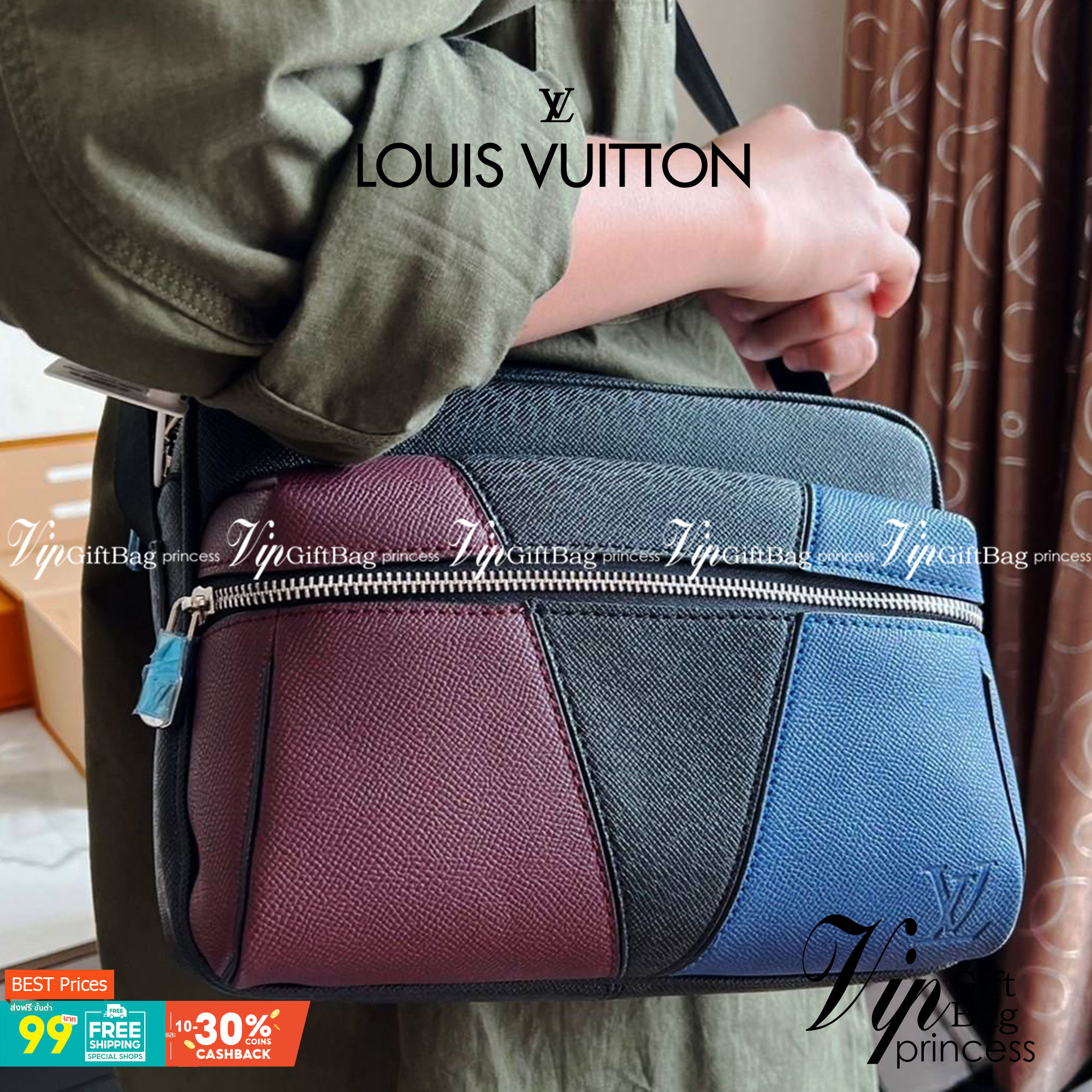 หนังแท้ Louis Vuitton taigarama outdoor messenger man bag ภาพถ่ายจากงานขายจริง